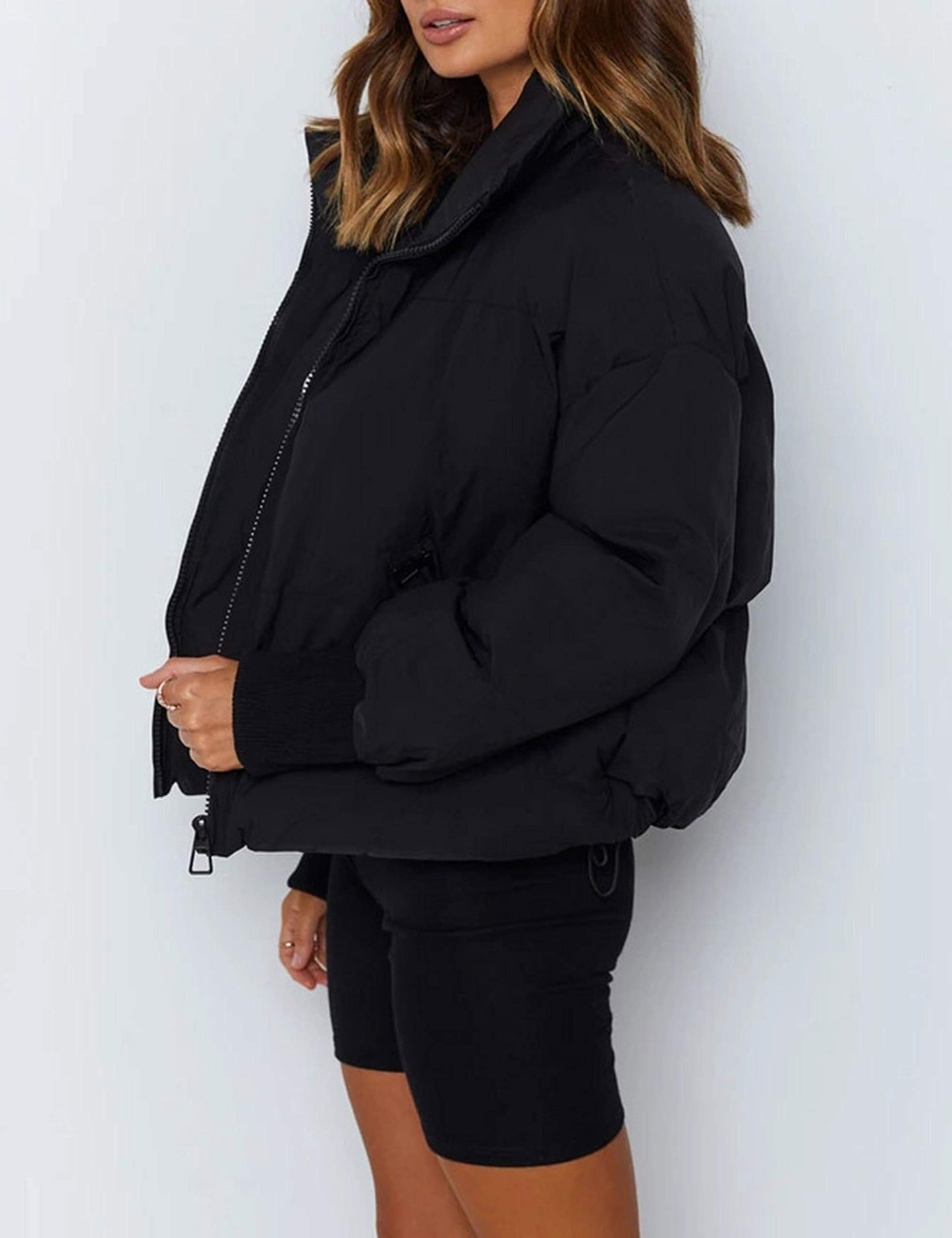 UANEO Puffer Jacket Womens Oversized Cropped Puffy Quilted Winter Jackets Coat (Black-S)