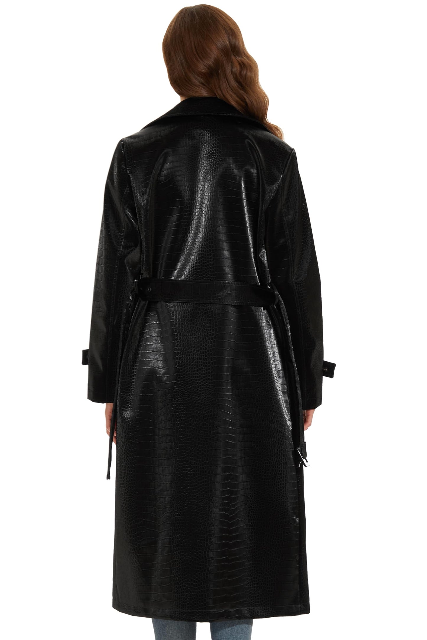 Fahsyee Women's Faux Leather Trench Coat, Zip Up Motorcycle Jackets Short PU Moto Biker Outwear Fitted Slim Jacket Black Size XL