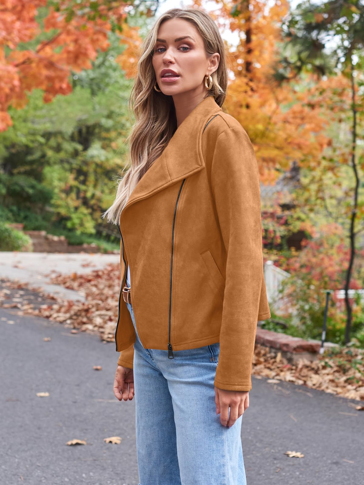 AUTOMET Women's Faux Suede Leather Jacket Cropped Open Front Cardigan Buttery Soft Lightweight Fall Coat Brown XL