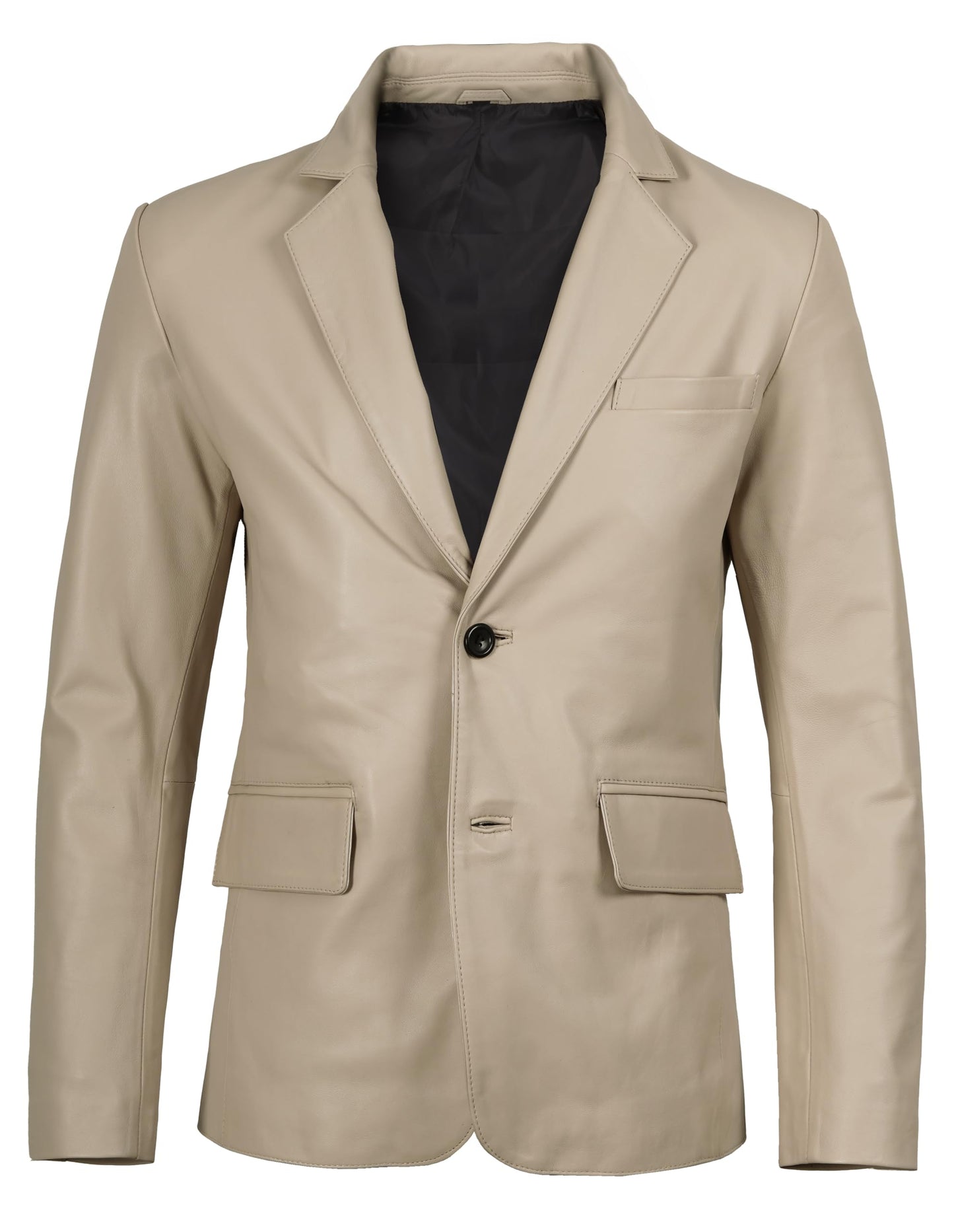 fjackets Lambskin Leather Jacket Classic Style Leather Blazer Mens - Leather Coat For Men, 2 Button Blazer Beige| [1123783], M