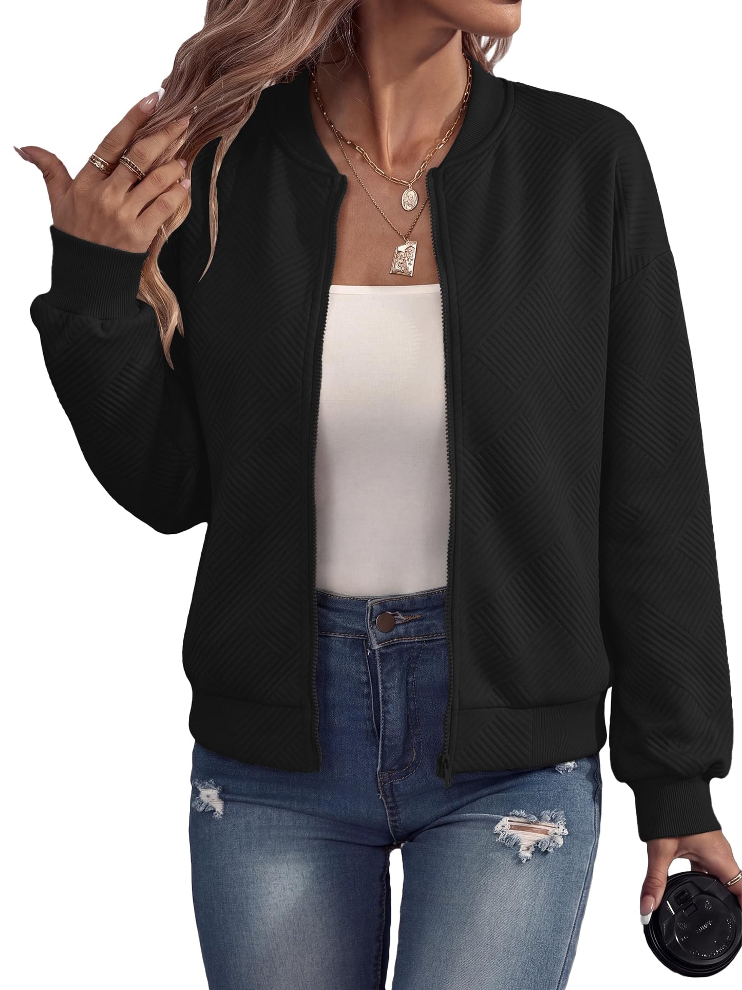 Bellcoco Women Zip Up Bomber Jacket Casual Lightweight Coat