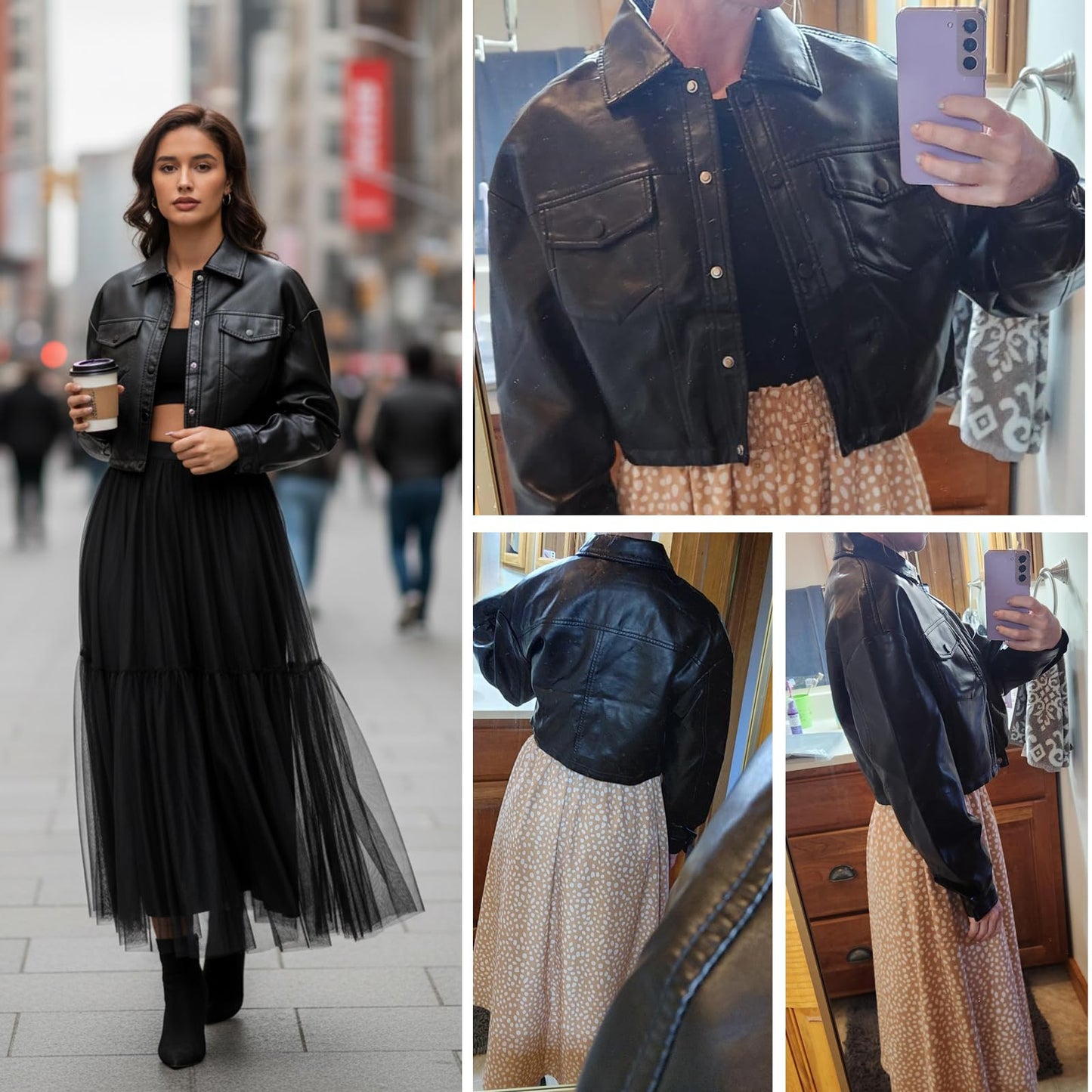 CHIGUO Women Faux Leather Cropped Jacket Trendy Moto Biker Short Jacket Fashion PU Coat Party Jacket
