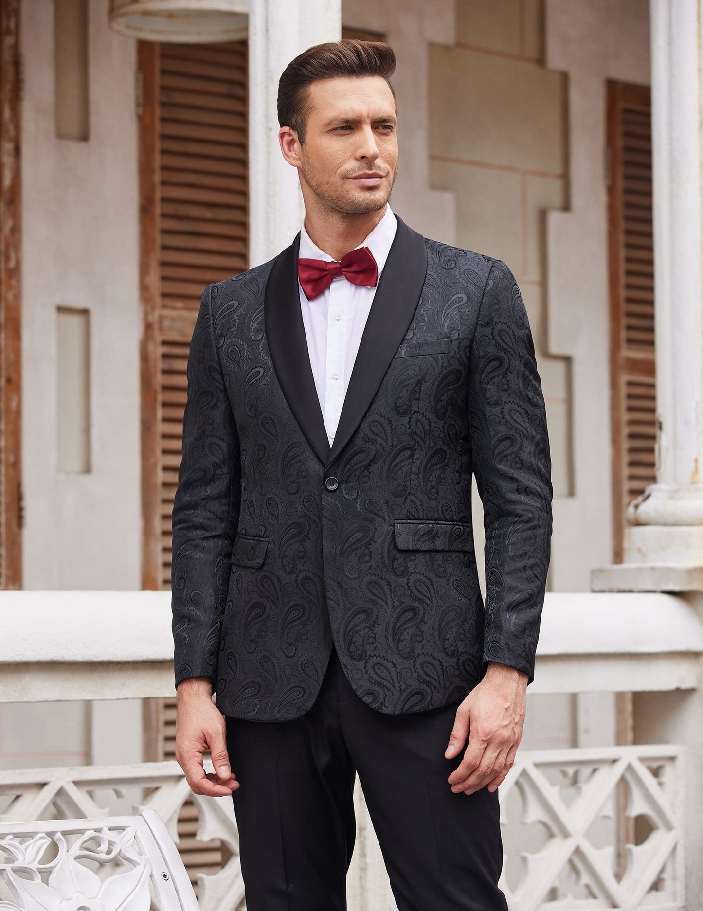COOFANDY Mens Floral Tuxedo Jacket Paisley Shawl Lapel Suit Blazer Jacket for Dinner,Prom,Wedding Black