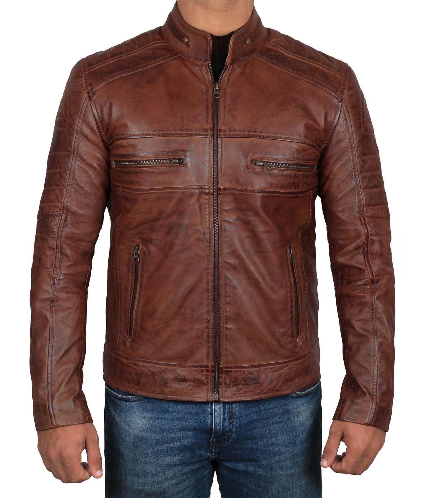 Decrum Leather Jackets For Men - Brown Leather Jacket Men | [1100064] Austin Brown, L