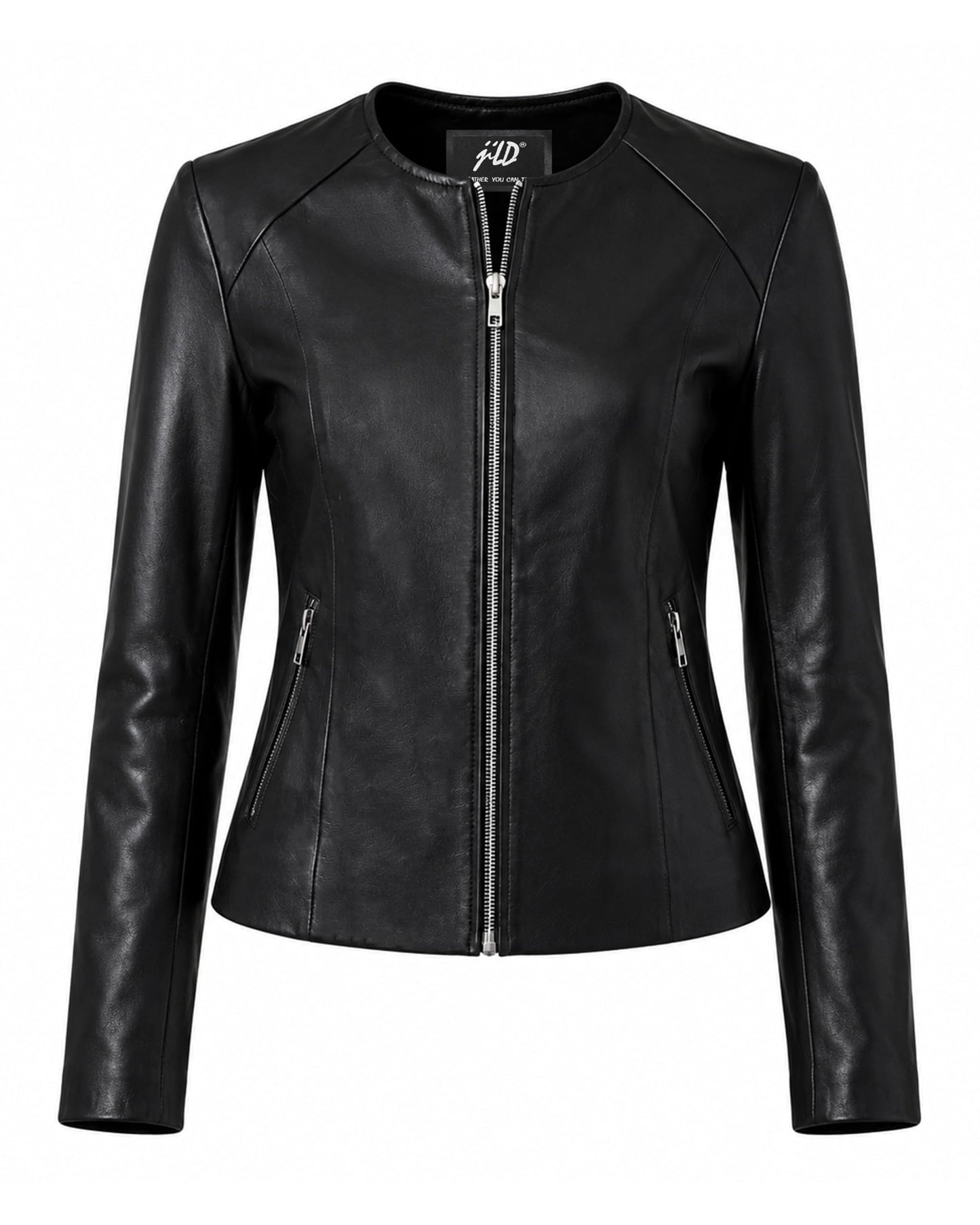 Jild Stylish Collarless Leather Jacket Women – Slim Fit Elegant Style Womens Lightweight Lambskin Leather Jacket (Bas.Wo-Blk-S)