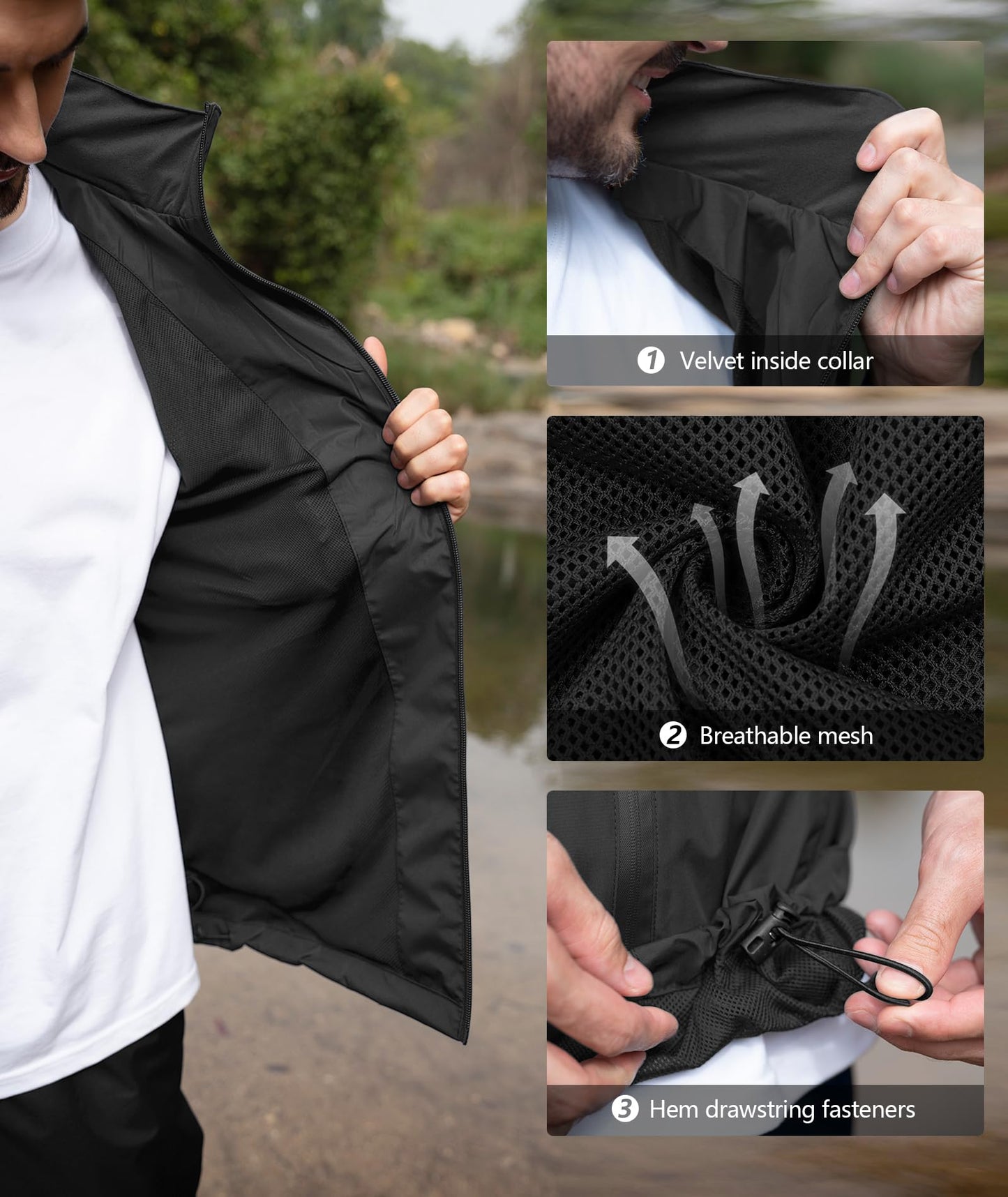 SWISSWELL Men's Waterproof Golf Rain Suit Rain Gear Jacket and Pants Fishing Lightweight Hooded Raincoat Big and Tall S-5XL Black L