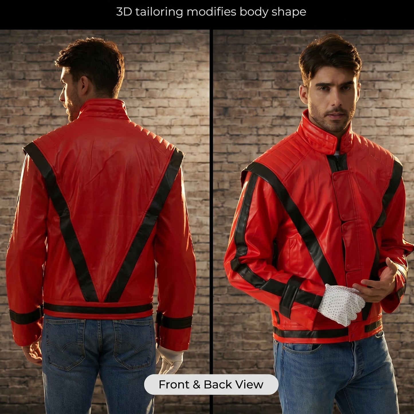 Ciguo Men's Red and Black Leather Jacket Cosplay PU Coat (Red,Medium)