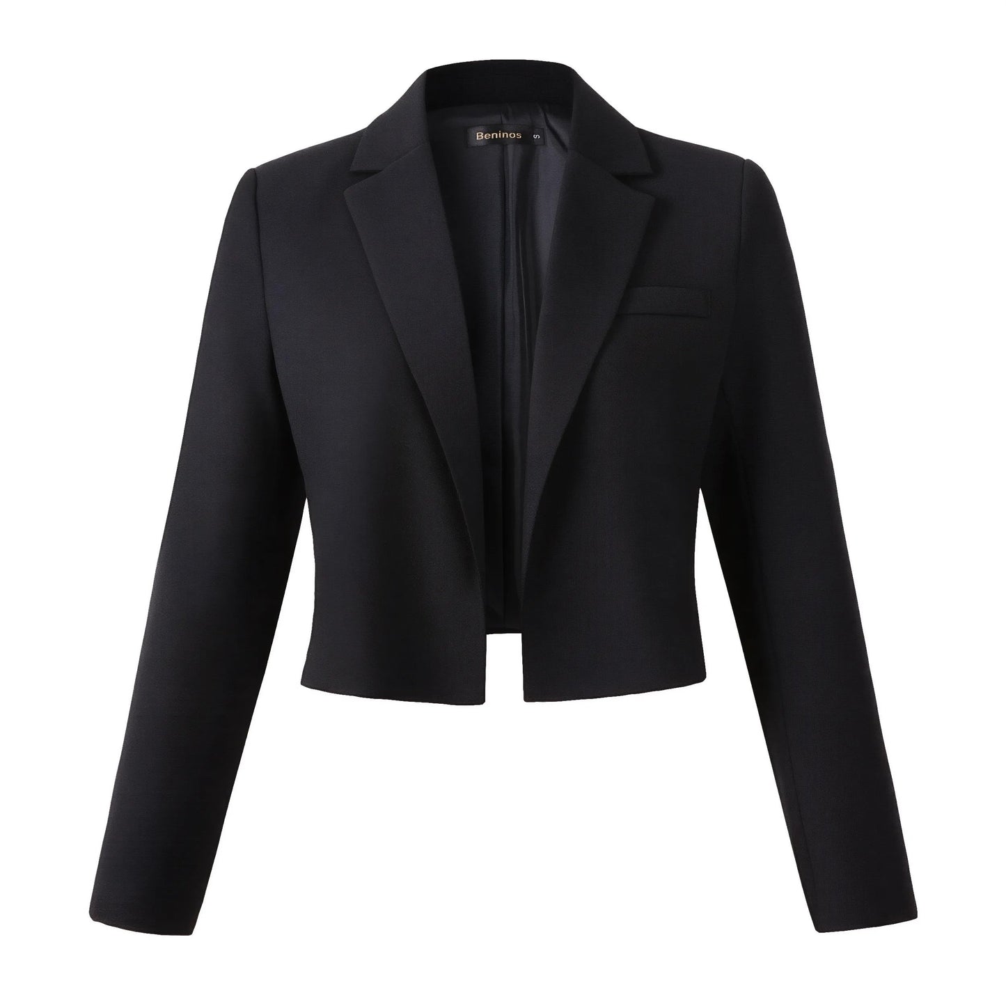 Beninos Womens Long Sleeve Open Front Cropped Blazer Jacket (806 Black, S)