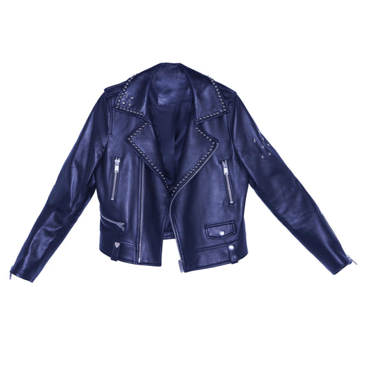 shamofeng Women Rivet Leather Coat Jacket Short Slim Genuine Leather Sheepskin Spring Fall Outfits Fashion Clothes Black L