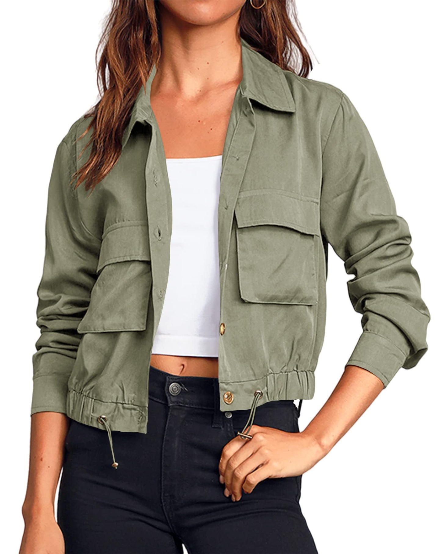 Onedreamer Women's Military Safari Cropped Lightweight Jackets with Pockets