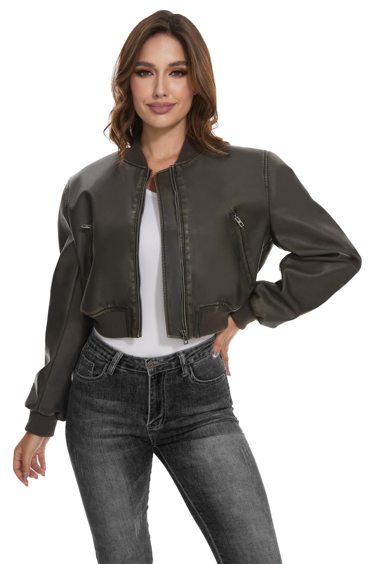 Fahsyee Women's Faux Leather Jacket, Moto Belted Biker Coat, Black S