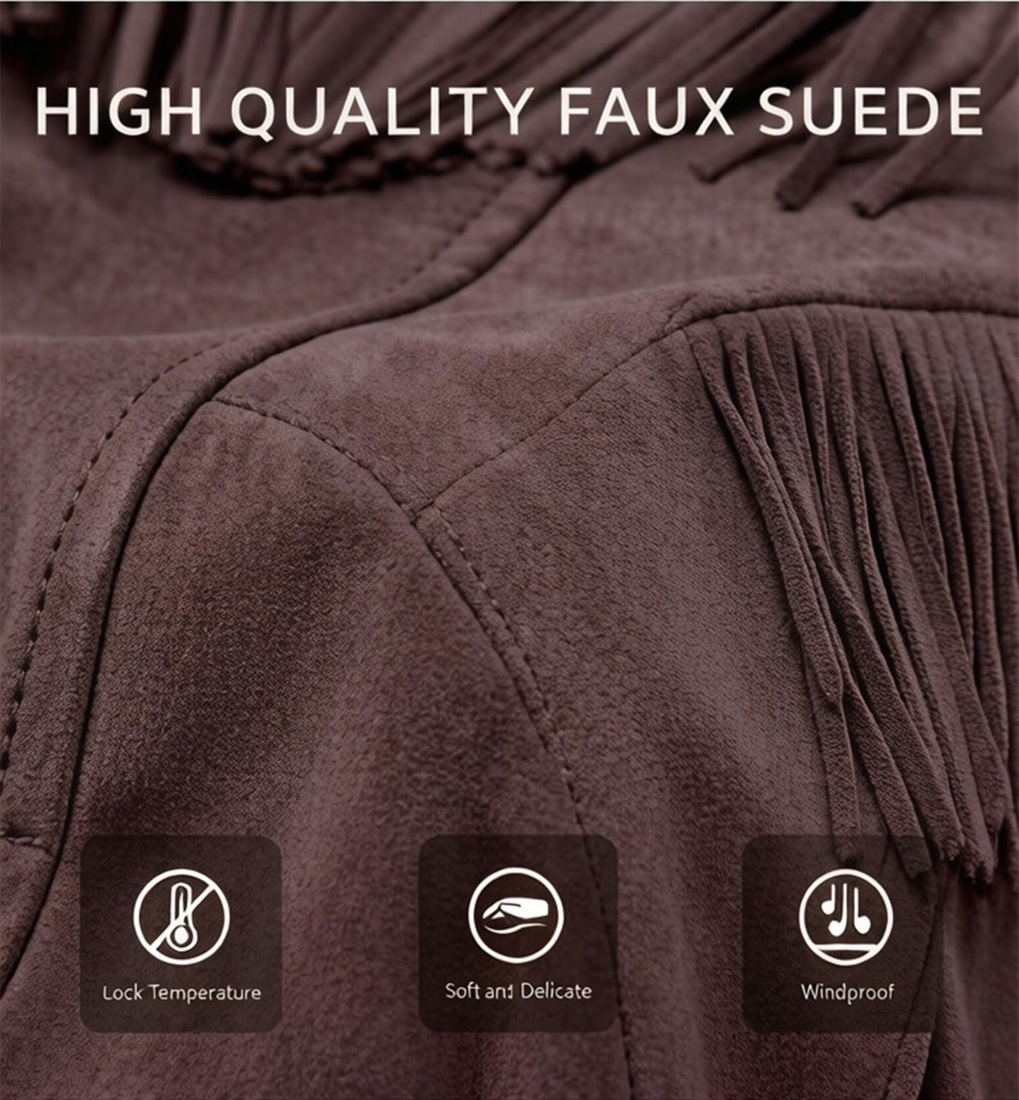 XULIKU Women Faux Leather Suede Jacket, Fall Spring Lapel Short Vegan Zipper Up Fringe Tassel Trim PLeather Suede Coat with Belt,Coffee,XL
