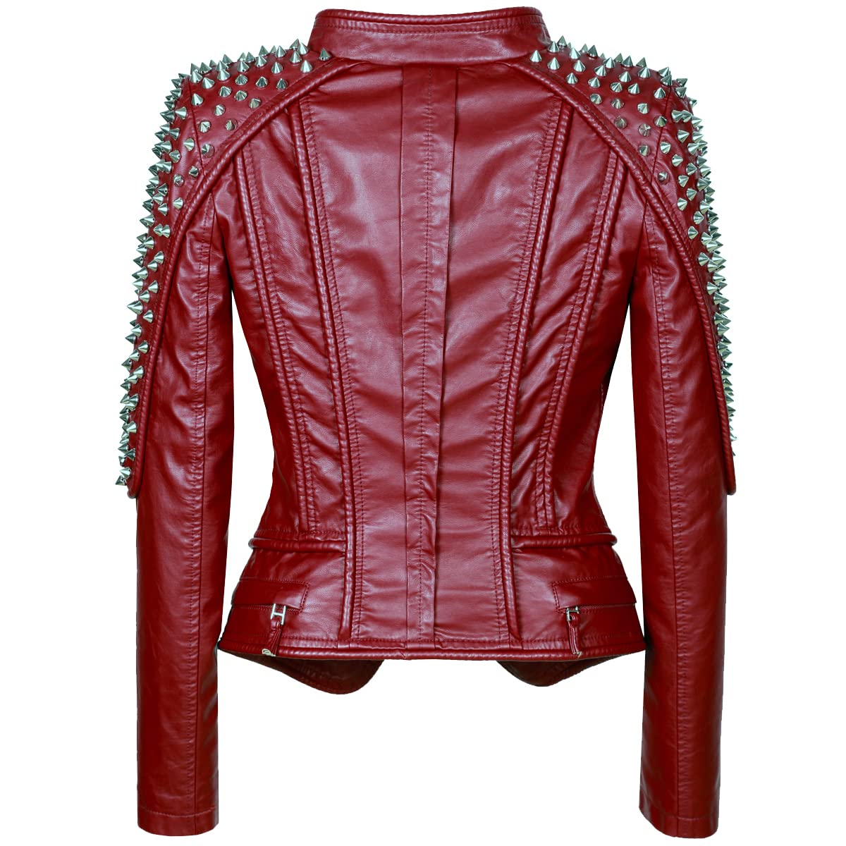 SX New Punk Rivet faux leather PU Jacket Women fashion Biker Jacket Black Slim Fit Streetwear Coat （S.Wine）