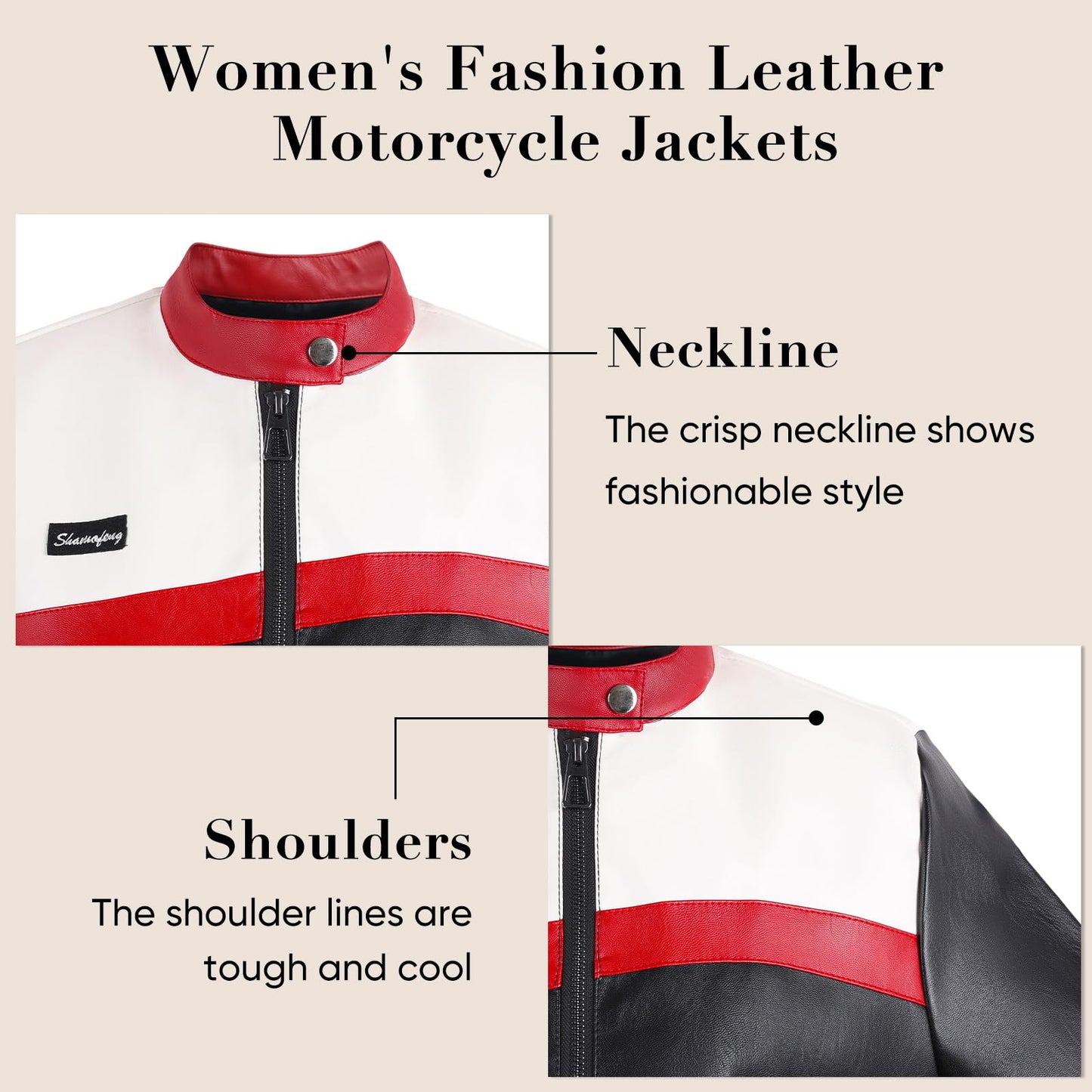 shamofeng Women Cropped Faux Leather Jacket Moto Biker Bomber Jackets Zip Up Motorcycle Coats