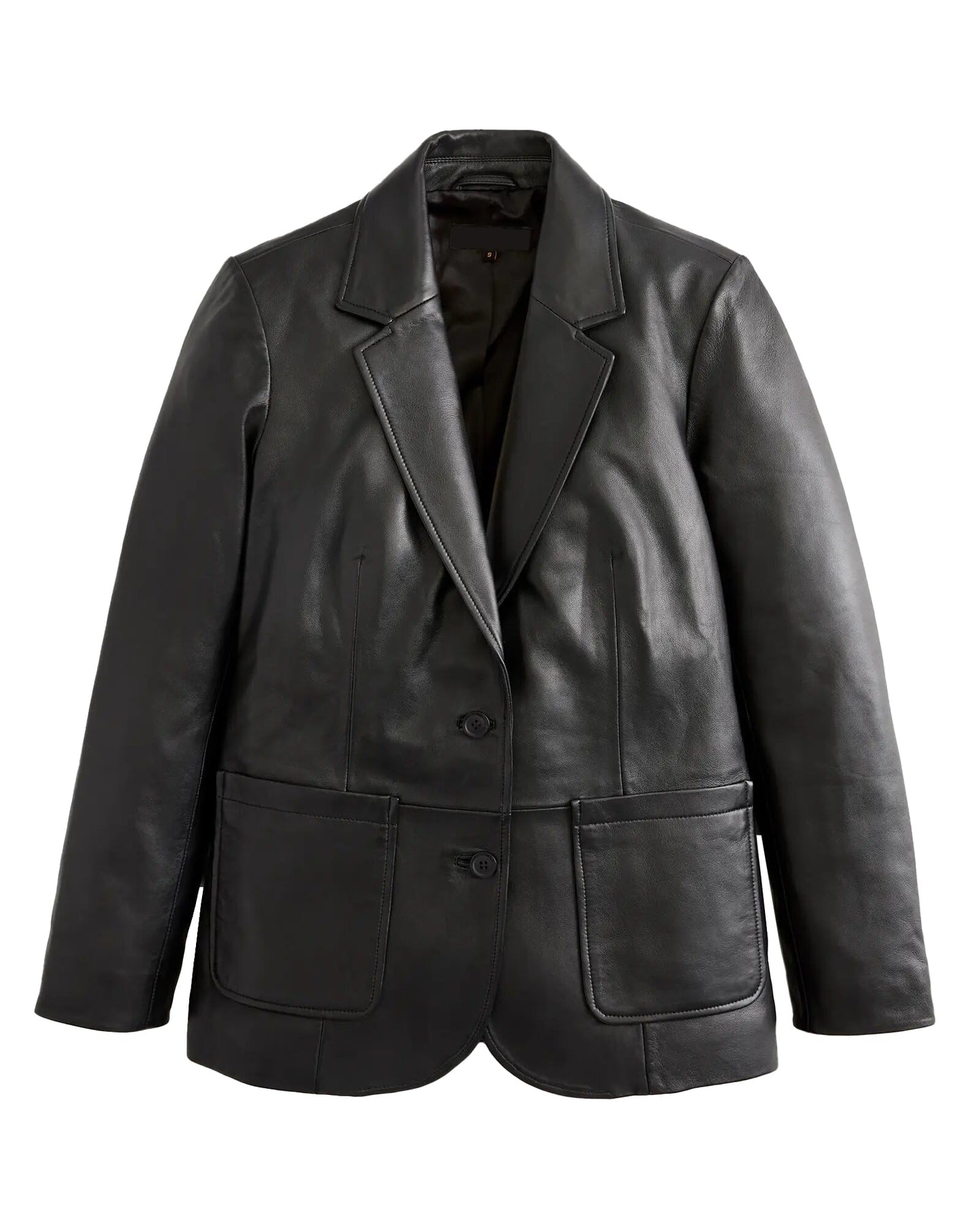 IZAC & DAUD Lambskin Leather Blazer for Women - Casual Coat Long Sleeves Suit Style Leather Jacket Women (US, Alpha, X-Large, Regular, Regular, Black)