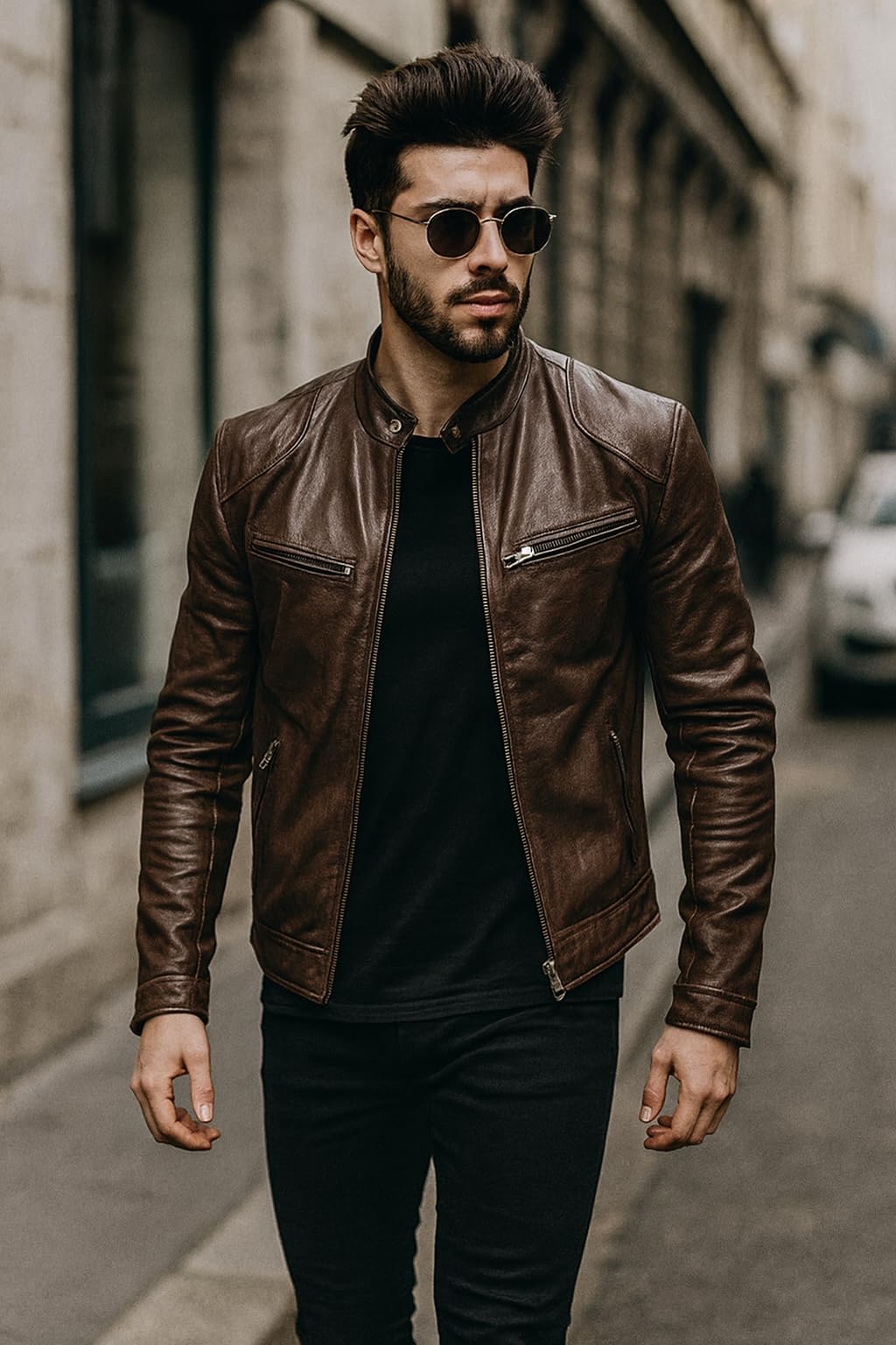 Men’s Leather Jacket Classic Biker Style Motorcycle Coat Fit Fashion Outerwear for Casual, Travel & Work Lightweight Fall & Winter Jackets for Men (US, Alpha, XX-Large, Regular, Regular, Brown)
