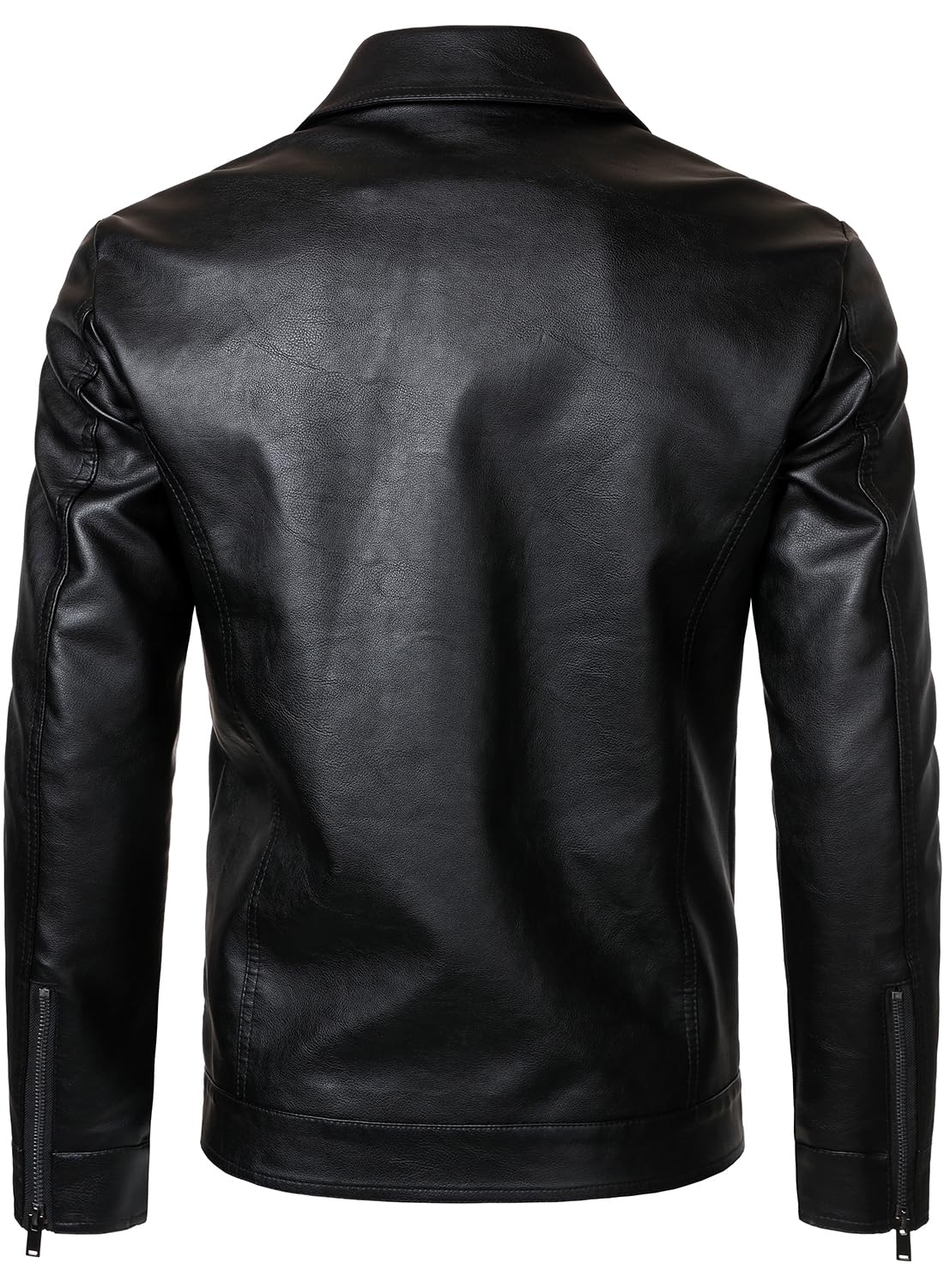 HOOD CREW Mens Leather Jacket Motorcycle Biker Jackets Casual Lightweight Faux Leather Outwear Black L