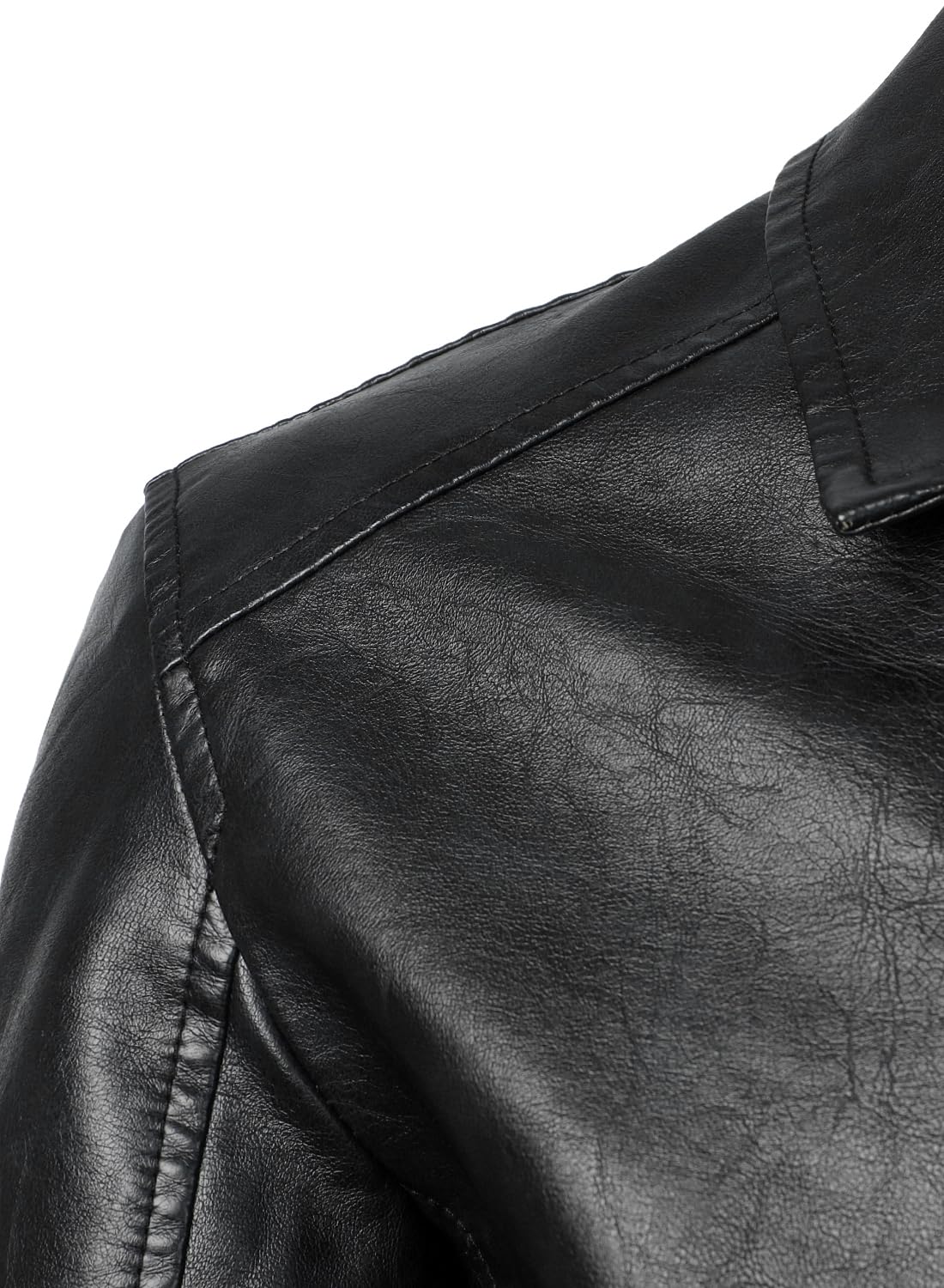 HOOD CREW Mens Faux Leather Bomber Jacket Classic Style Motorcycle Jackets Black S