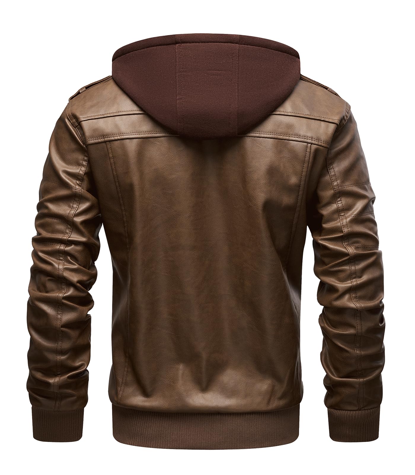 INVACHI Men's Leather Jacket Motorcycle Bomber Jacket with Removable Hood