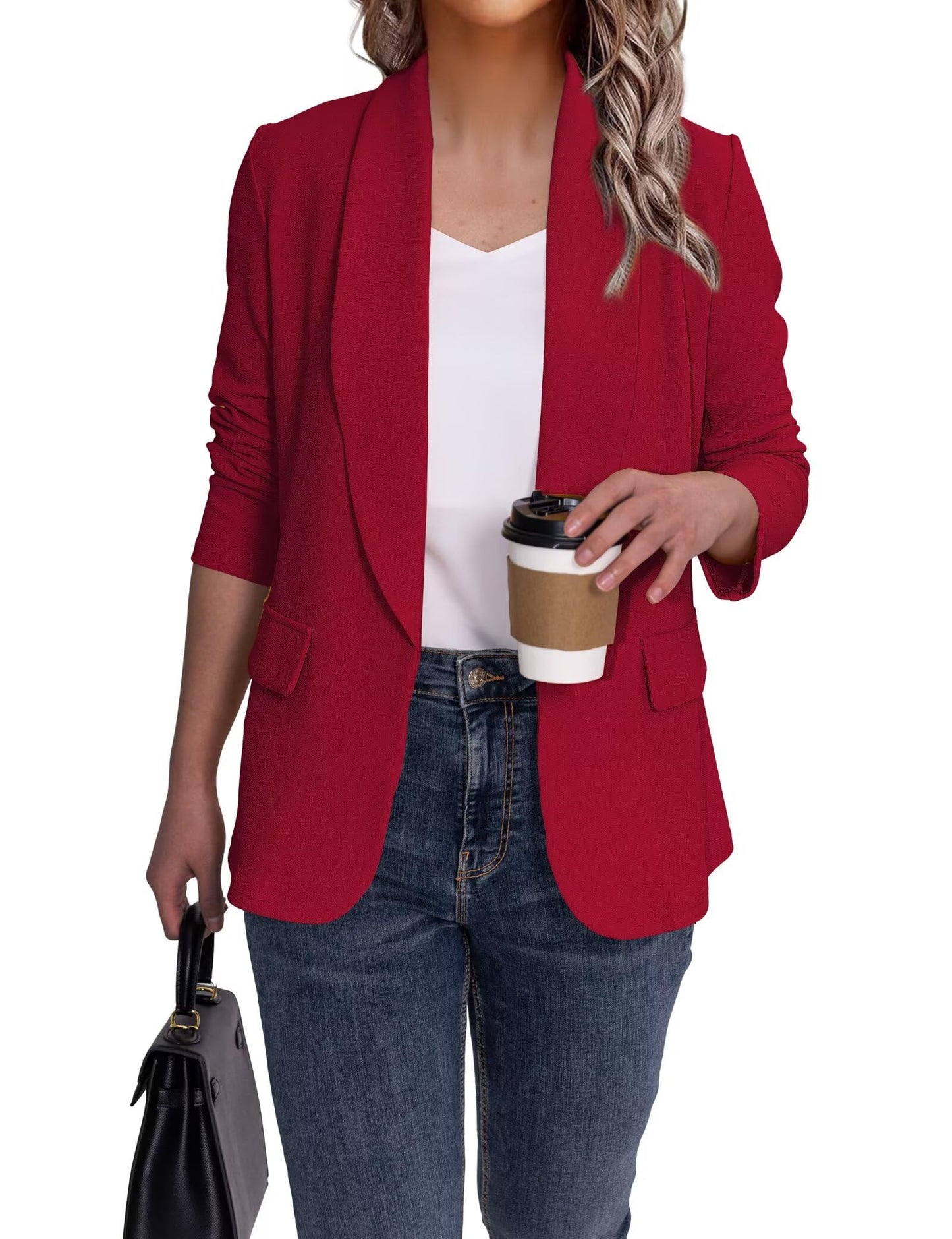 Ahlaray Women's Red Blazer Business Casual Lightweight Suit Long Sleeve Slim Fit Work Office Jacket, Large