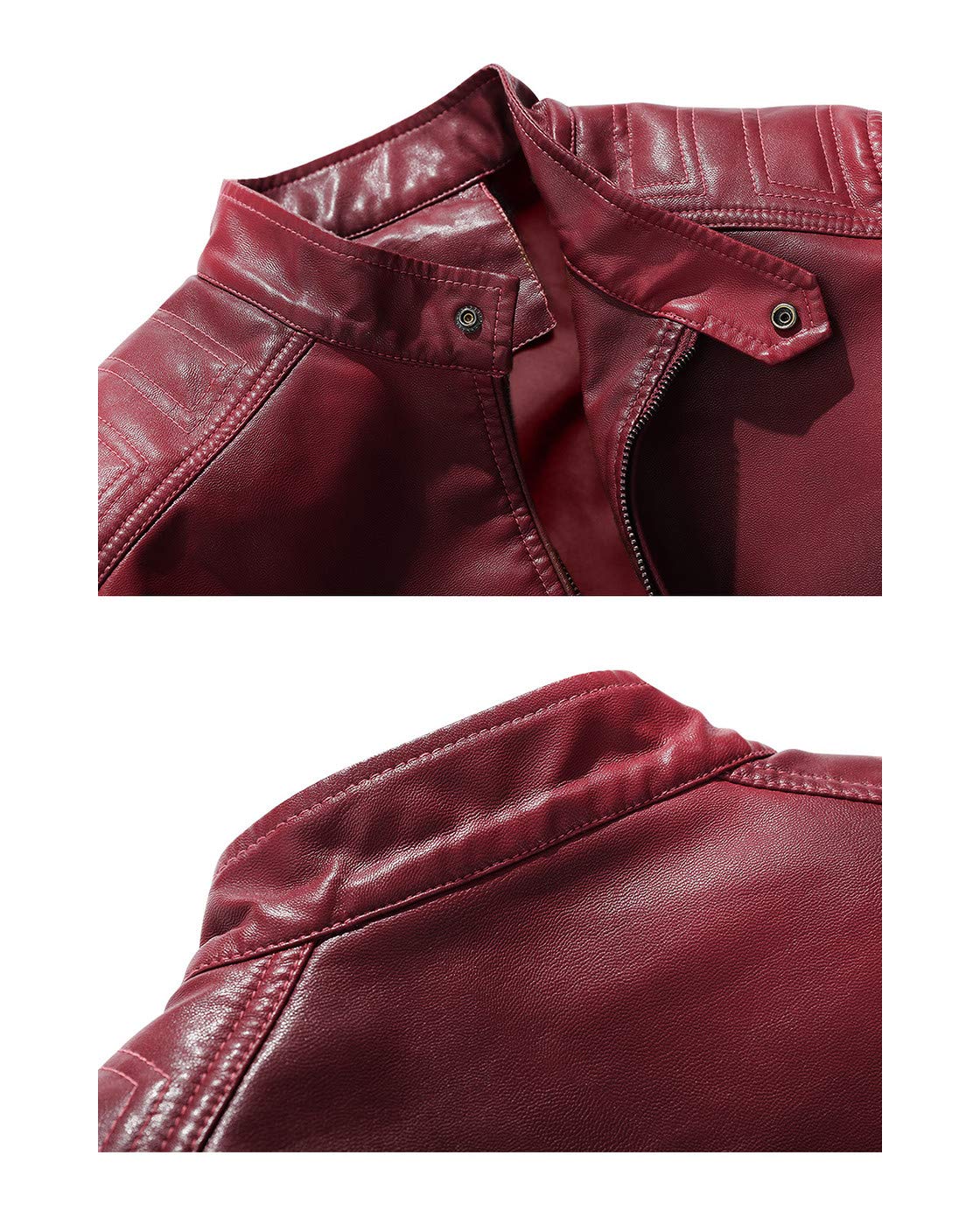 Fairylinks Red Leather Jacket Men Casual Camo, Burgundy, Medium
