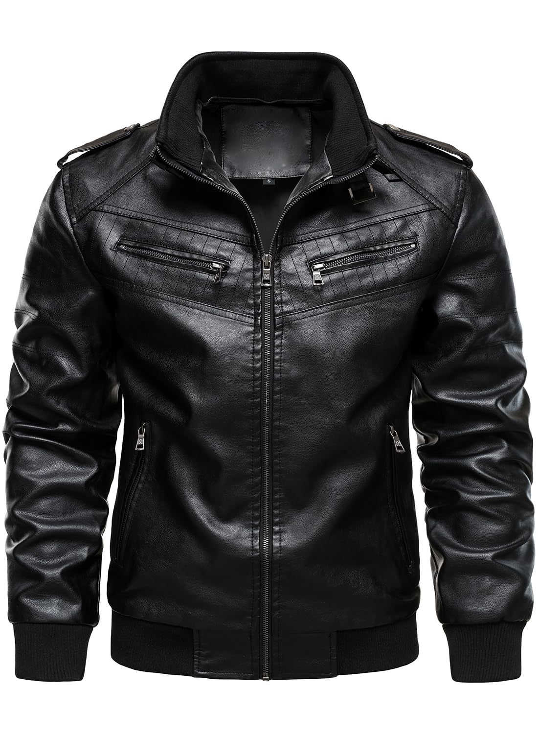HOOD CREW Men's Leather Jackets Faux Bomber Jacket for Men Motorcycle Zip-Up Biker Coat With Hoodie Black XL