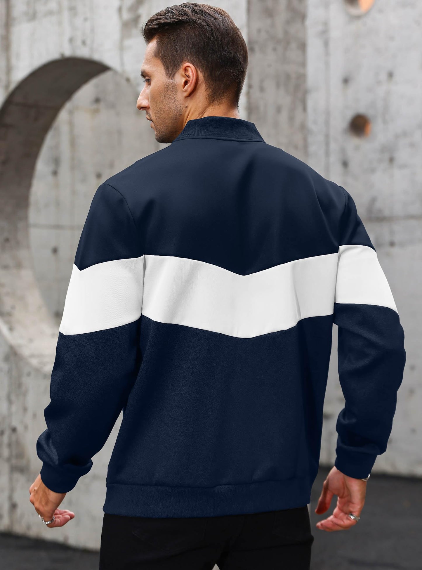HYPESTFIT Men's Lightweight Jacket Casual Bomber Jacket Color Block Varsity Coat