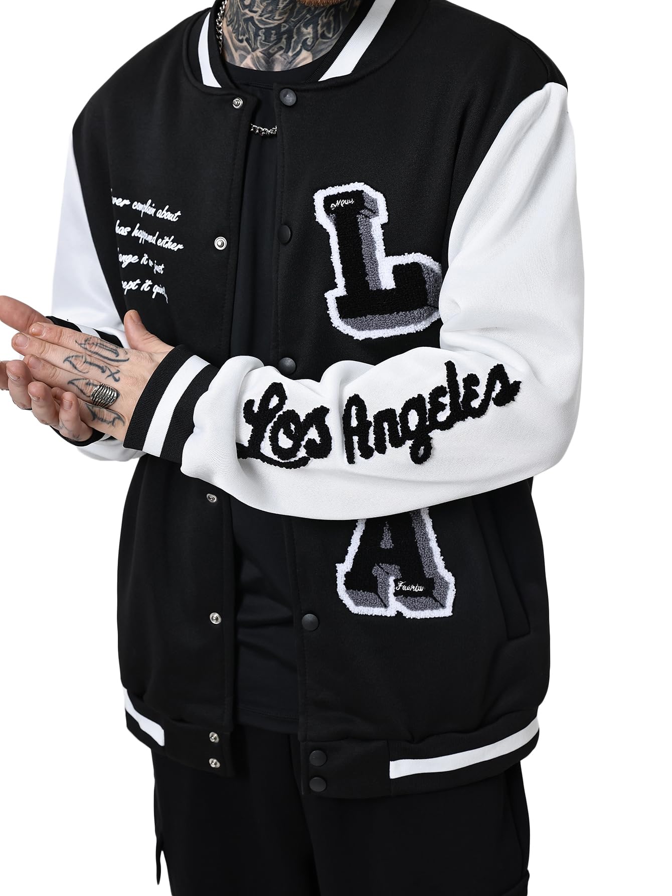 SOLY HUX Men's Varsity Jacket Letterman Bomber Jackets Color Block Long Sleeve Baseball Lightweight Coat Black and White Letter Large