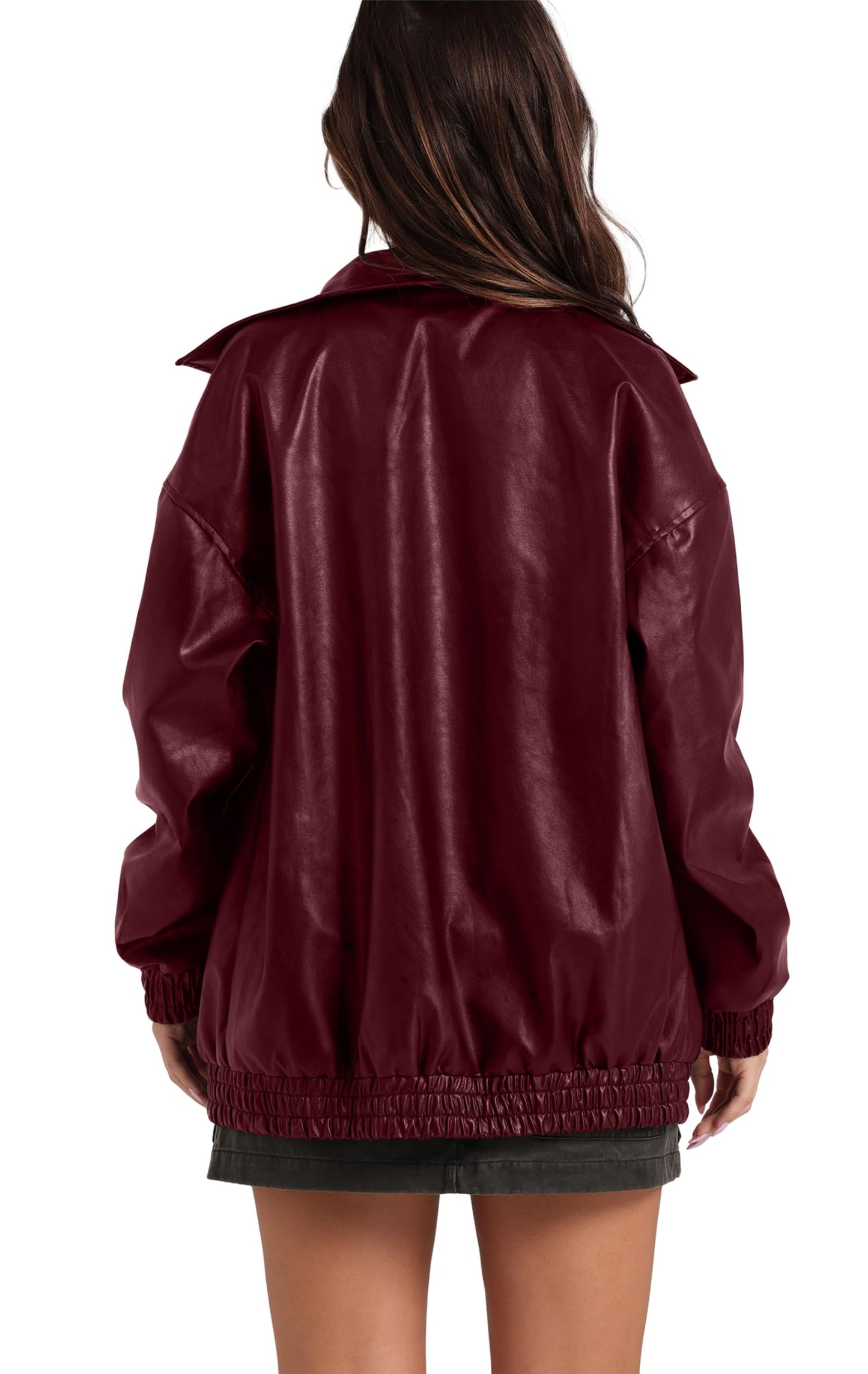 Sampeel Red Leather Jacket Women Faux Oversized Motorcycle Trendy Coats 2024 Fall Fashion Outfits Winter Clothes M