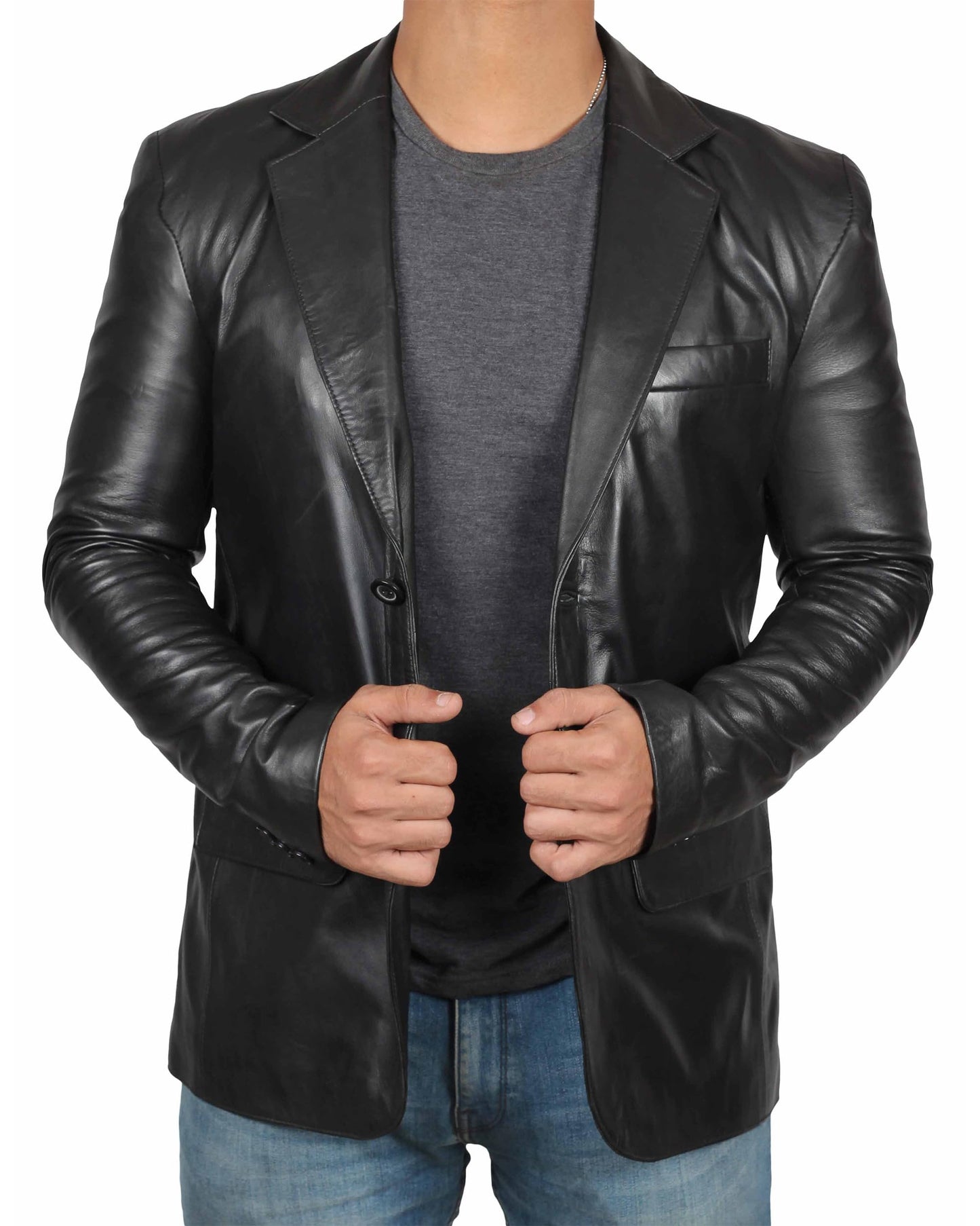 fjackets Lambskin Leather Jacket Men Casual Coat – Notched Collar Classic Style Ultimate Leather Black Blazer Men | [1500563], M