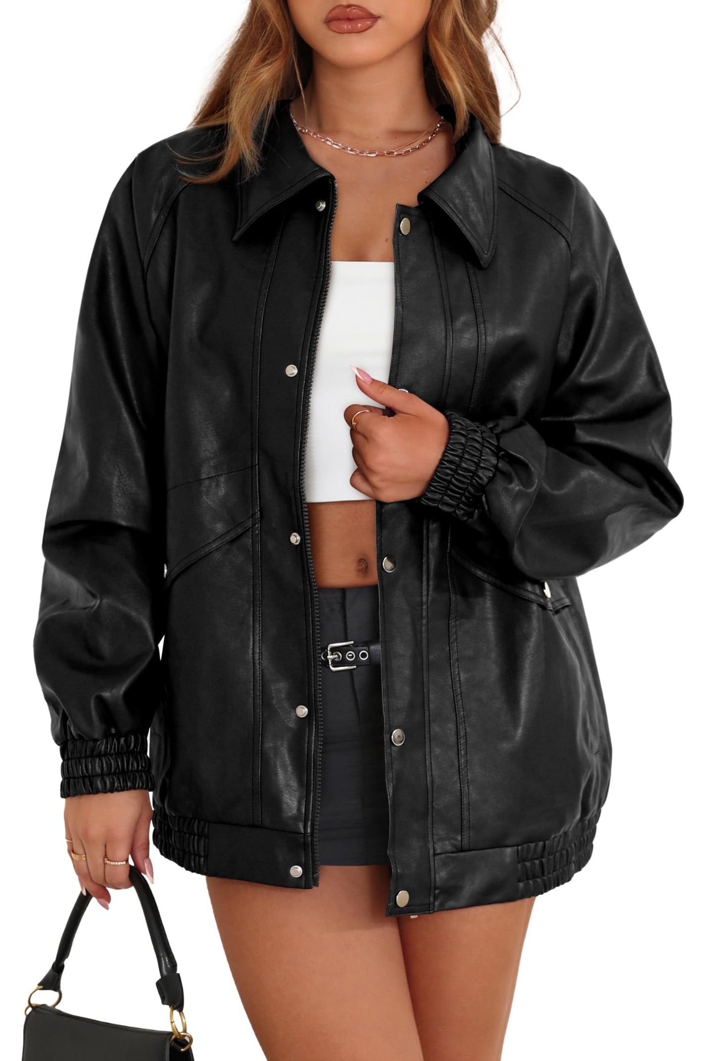 XIEERDUO Motorcycle Jacket for Women Winter Coats Faux Leather Plus Size Fall Clothes Cute Thanksgiving Western Outfits Womens Fashion Y2K Clothing Black L