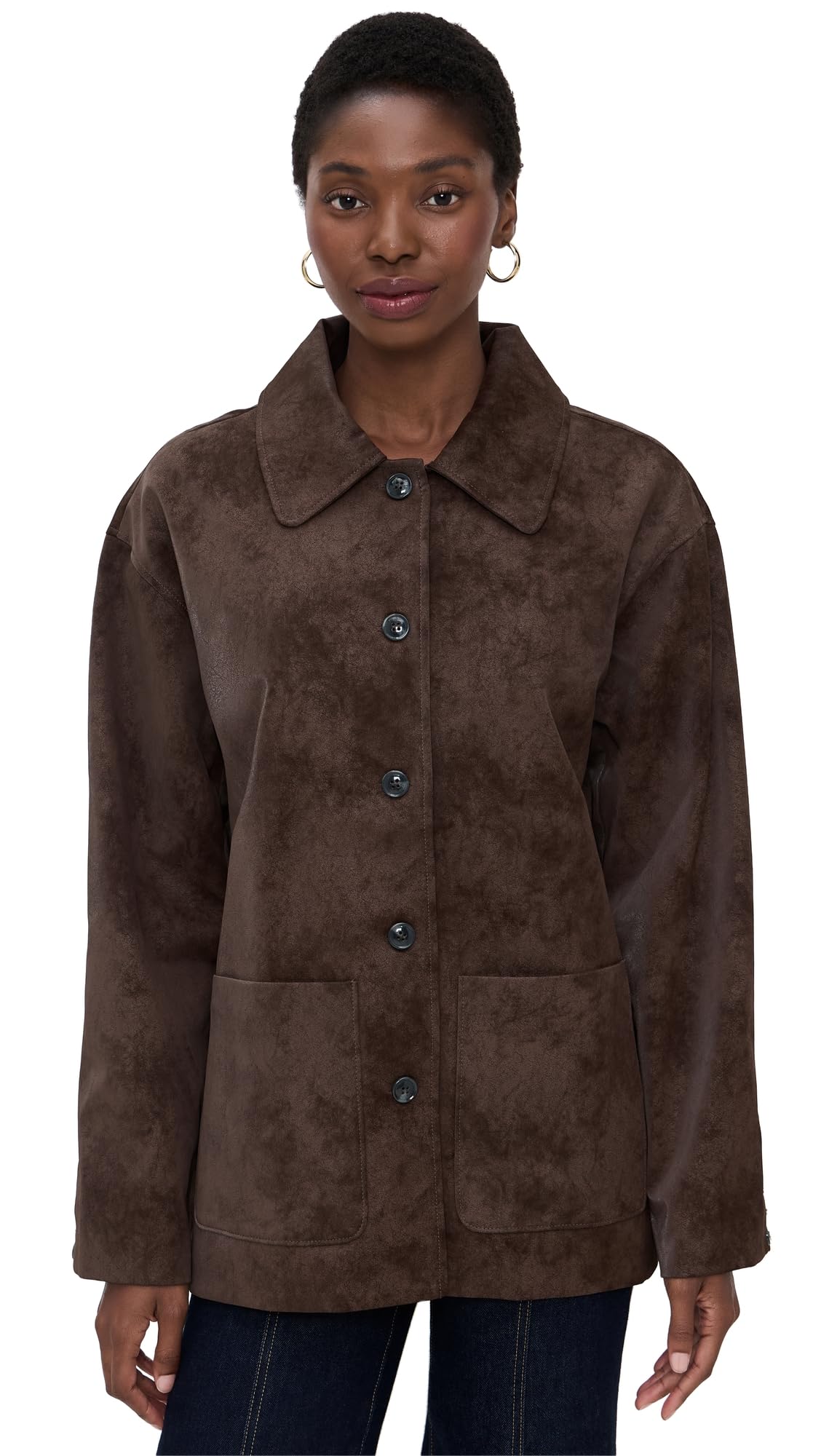 WAYF Women's Rita Faux Suede Jacket, Espresso, L