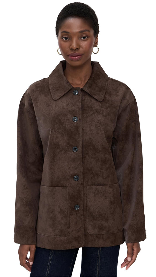 WAYF Women's Rita Faux Suede Jacket, Espresso, L