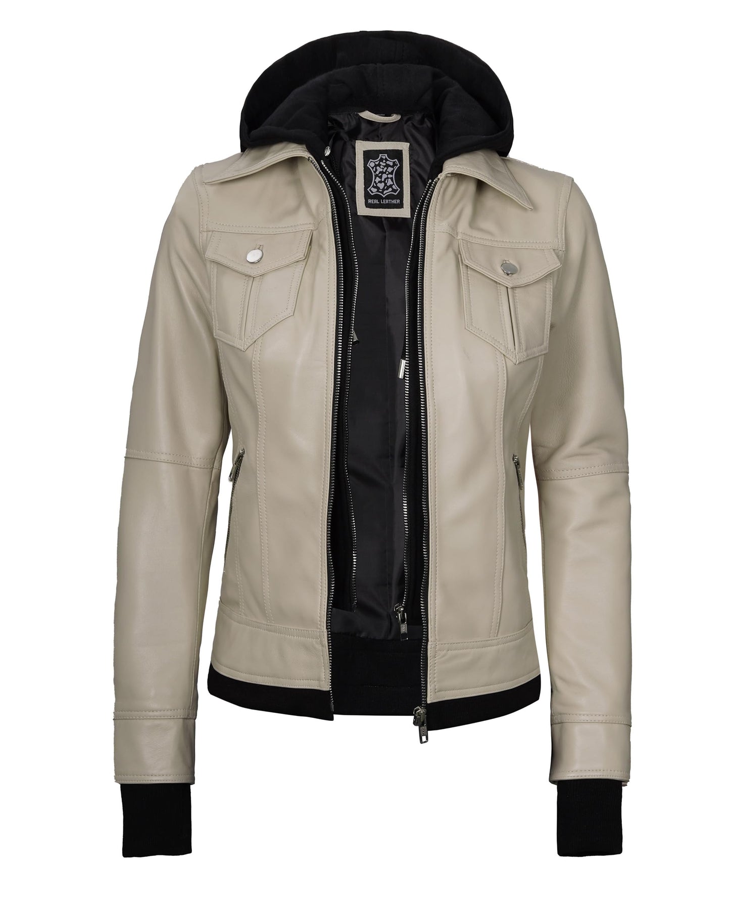 Decrum Disc Beige Leather Jacket Women - Leather Bomber Jacket Women [1323851] Trle Bge, XS