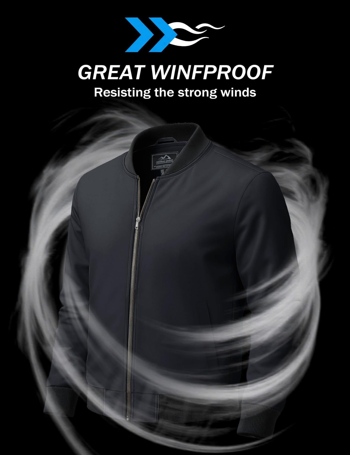 MAGCOMSEN Bomber Jacket Men Lightweight Jacket Full Zip Light Windbreaker Casual Stylish Golf Jackets Black L