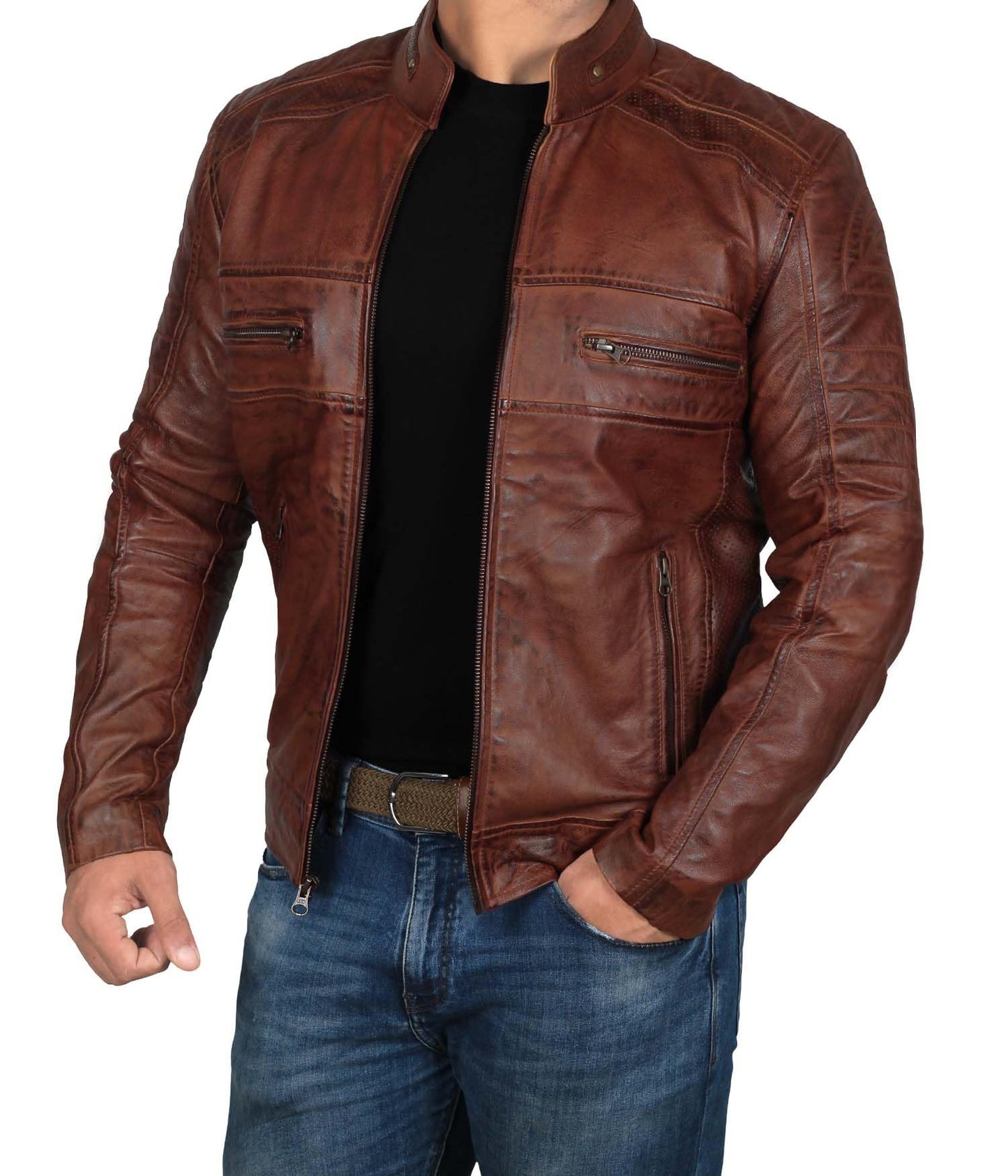 Decrum Leather Jackets For Men - Brown Leather Jacket Men | [1100064] Austin Brown, L