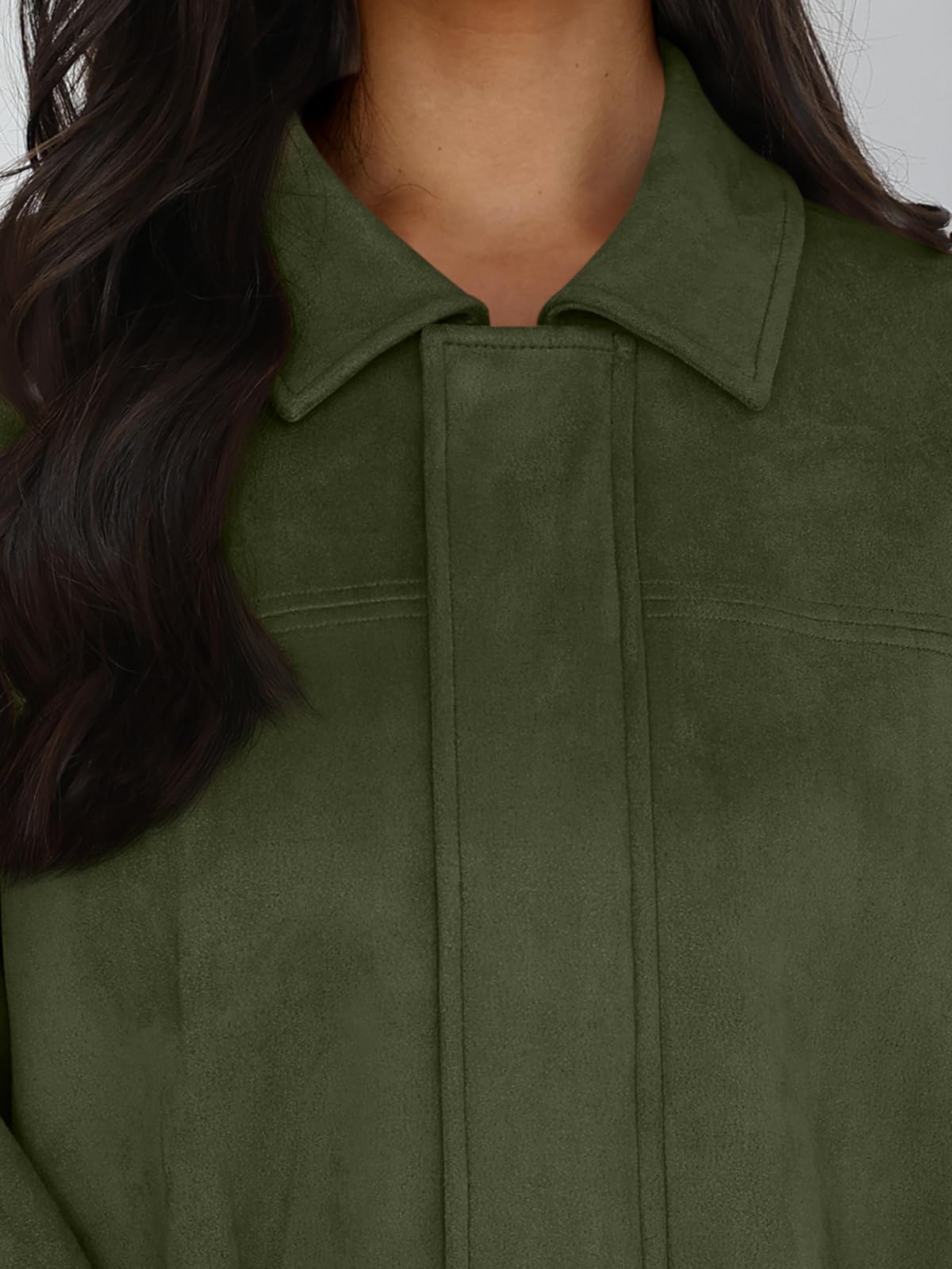 Trendy Queen Womens Faux Suede Bomber Jacket Fall Oversized Zip Up Cropped Jackets Winter Motorcycle Coat 2026 ArmyGreen XS