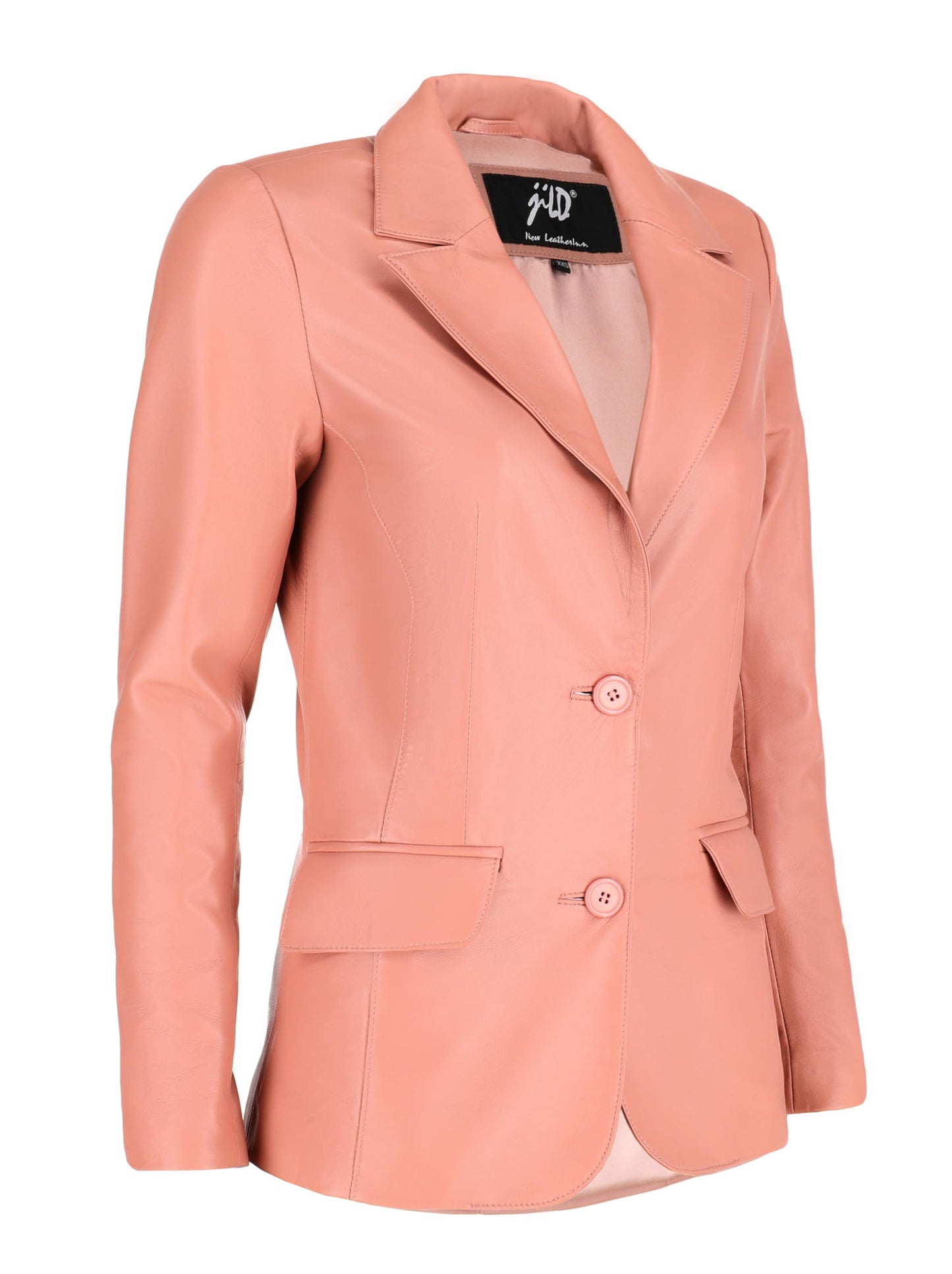 Jild Classic 2-Button Lambskin Leather Blazer Women - Casual Coat Long Sleeves Suit Style Leather Jacket Women (LC-PINK-L)