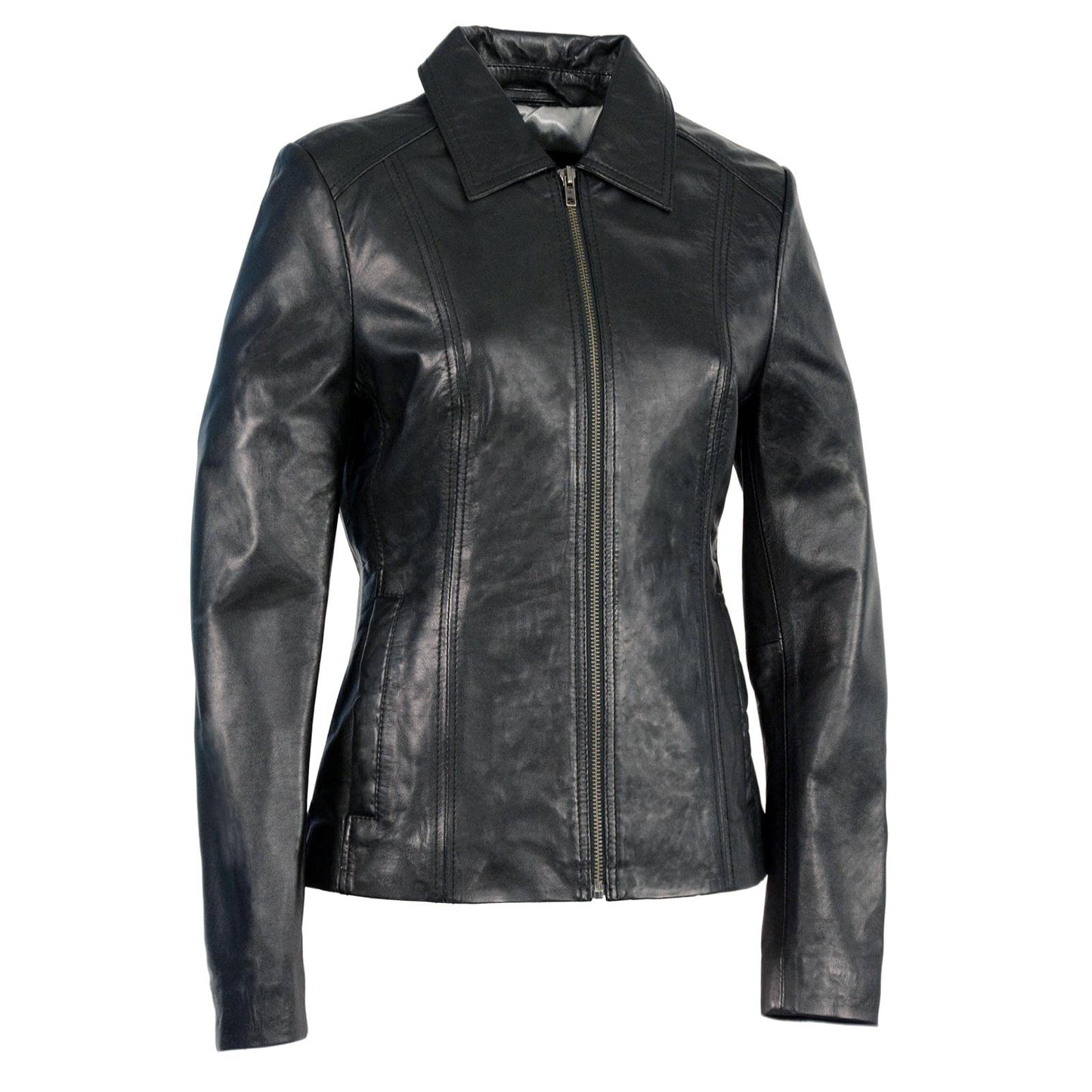 Milwaukee Leather SFL2850 Women's Classic Black Zippered Motorcycle Style Fashion Leather Jacket with Shirt Style Collar - Large