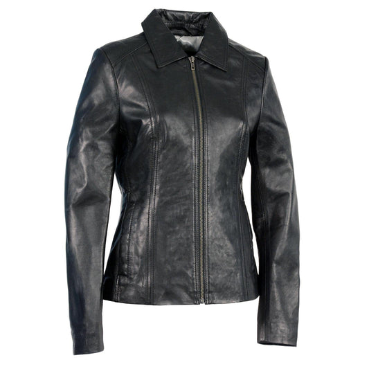 Milwaukee Leather SFL2850 Women's Classic Black Zippered Motorcycle Style Fashion Leather Jacket with Shirt Style Collar - Large