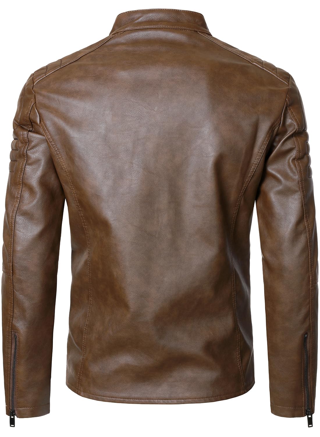 HOOD CREW Men’s Faux Leather Motorcycle Jackets Stand-up Collar Leather Jacket Vintage Coats Outwear Brown M