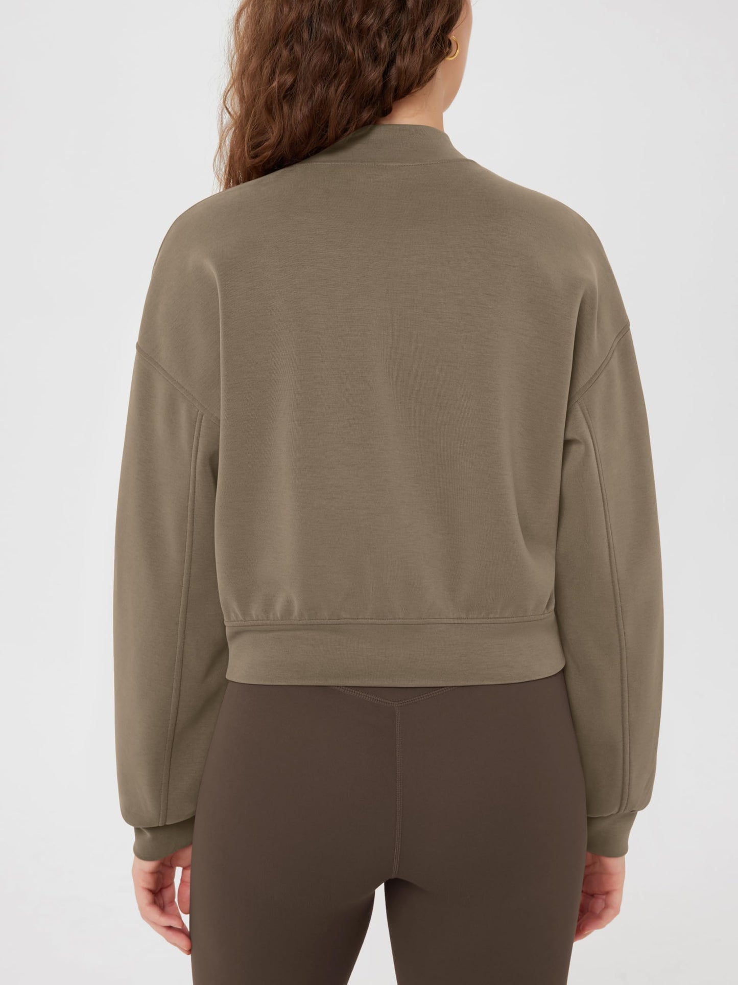 ODODOS Modal Soft Full-Zip Bomber Jacket for Women Long Sleeve Casual Fall Outfit Crop Top with Pockets, Espresso, X-Small