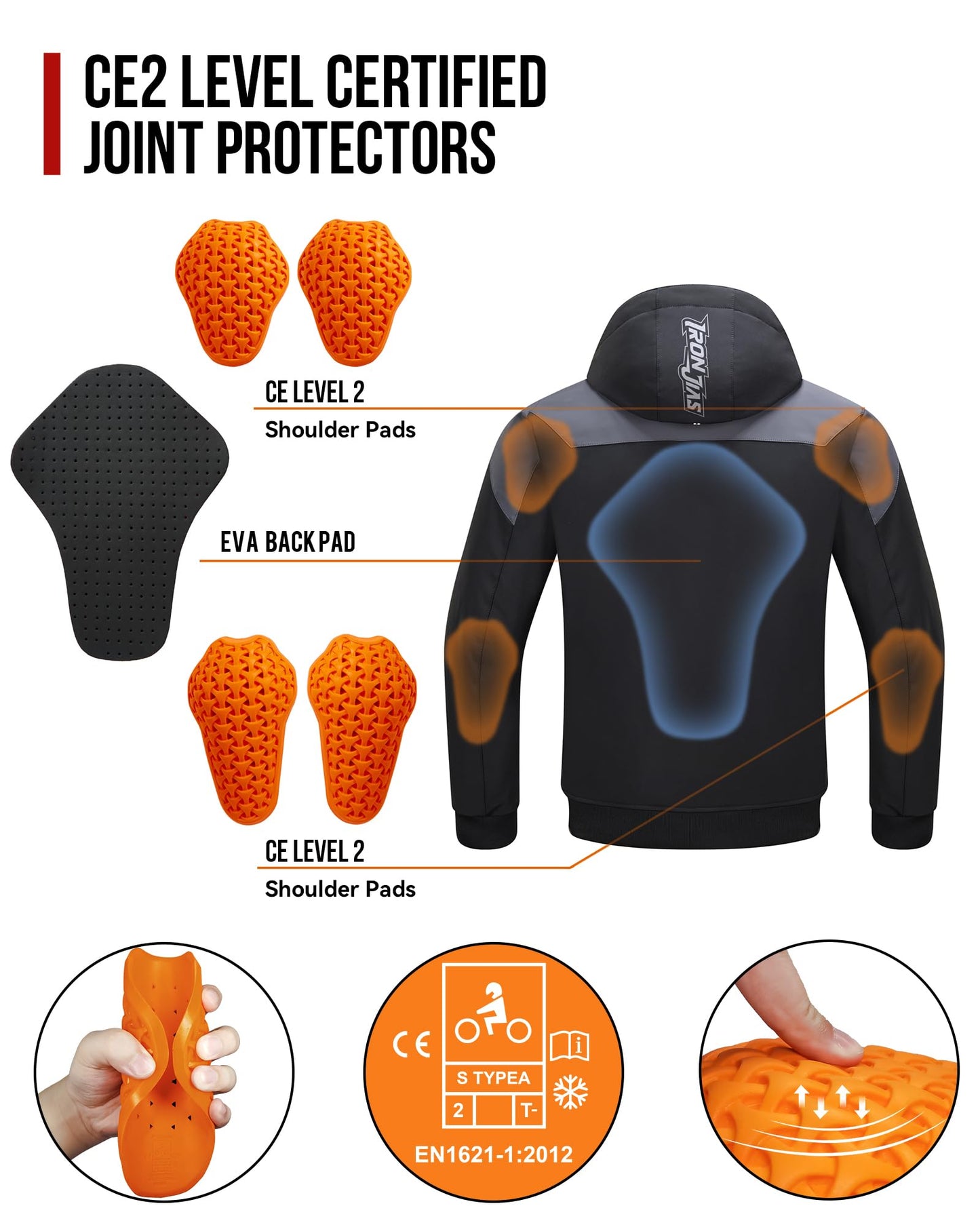 BORLENI Motorcycle Jacket Men with Hood CE Approved