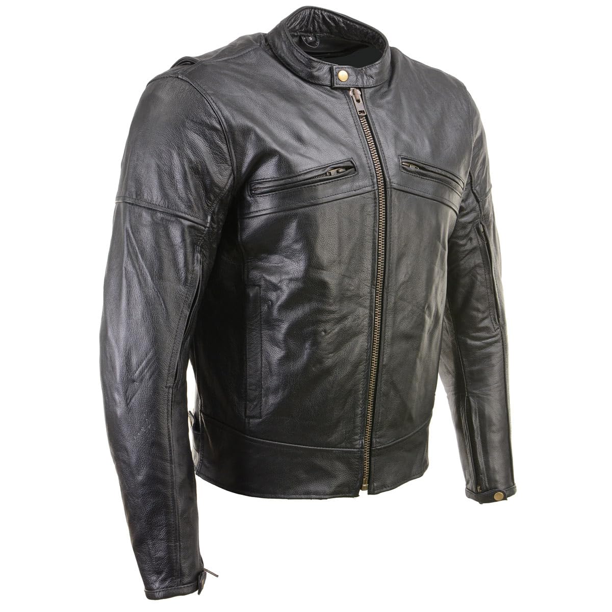 Milwaukee Leather Men's Black Leather CE Armored Biker Jacket, LKM17015 - Large