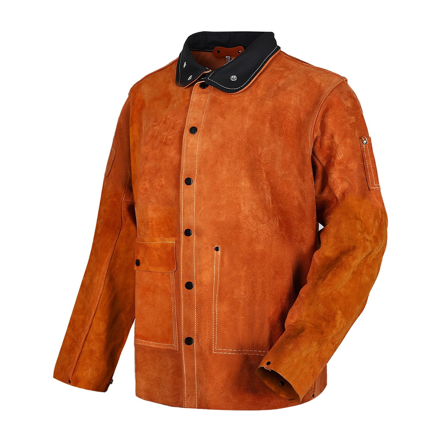 Leather Welding Work Jacket by QeeLink - Flame-Resistant Heavy Duty Split Cowhide Leather (Large)