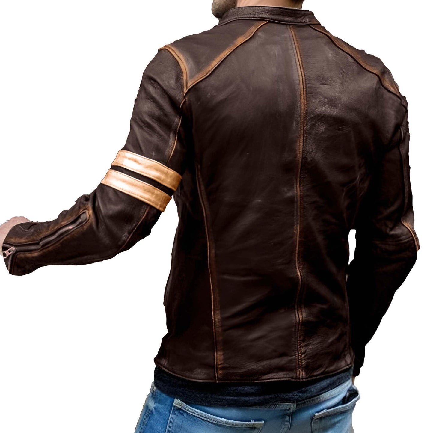 Jild Distressed Café Racer Brown Leather Jacket Men - Genuine Lambskin Leather Biker Style Mens Vintage Motorcycle Jacket (YP-Brn-M)