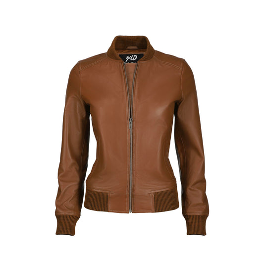 Jild Classical Zip Up Bomber Jacket Women - Casual Fashion Lightweight Moto Biker Windbreaker Zipper Real Leather Jacket Women (BW-Cog-M)