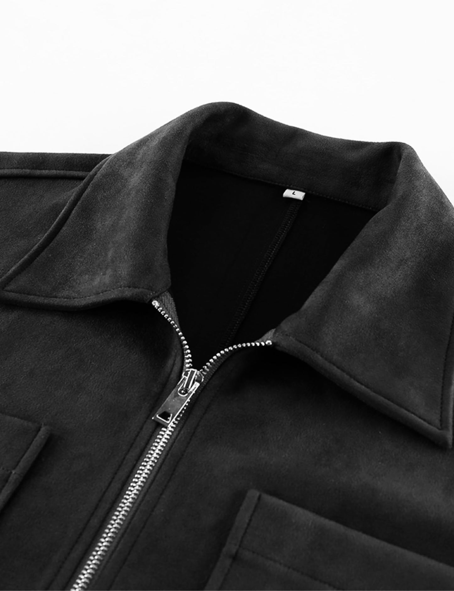 Eclisseaura Women's Long Sleeve Loose Fit Color-Blocked Collar Suede Pocket Jacket(Black-M)