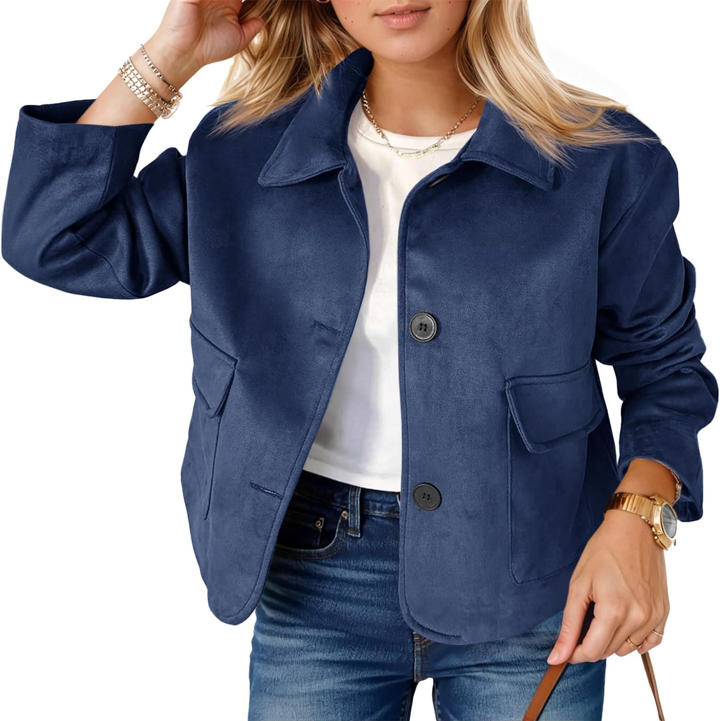 Tankaneo Womens Faux Suede Leather Jackets Casual Cropped Coats Vintage Button Down Shackets