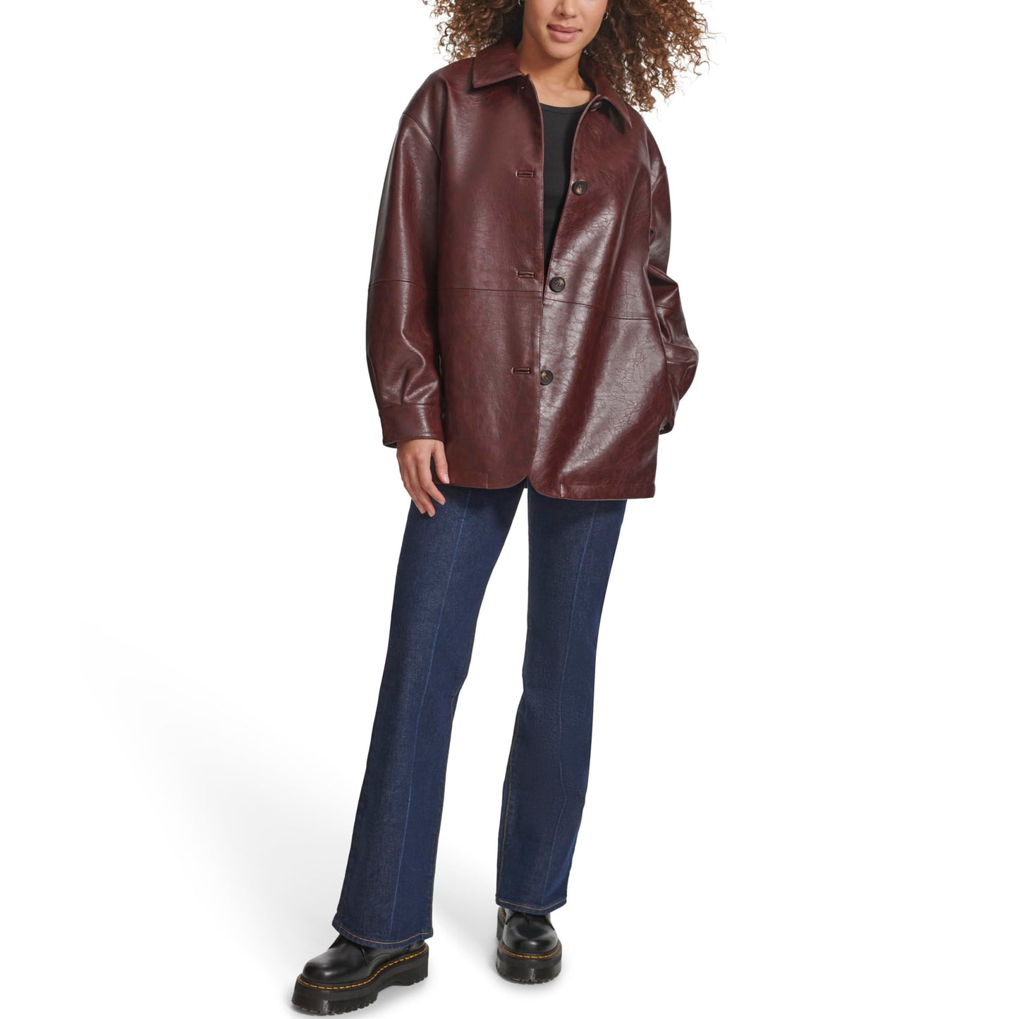 Levi's Women's Relaxed Fit Faux Leather Blazer, Oxblood Gloss, Small